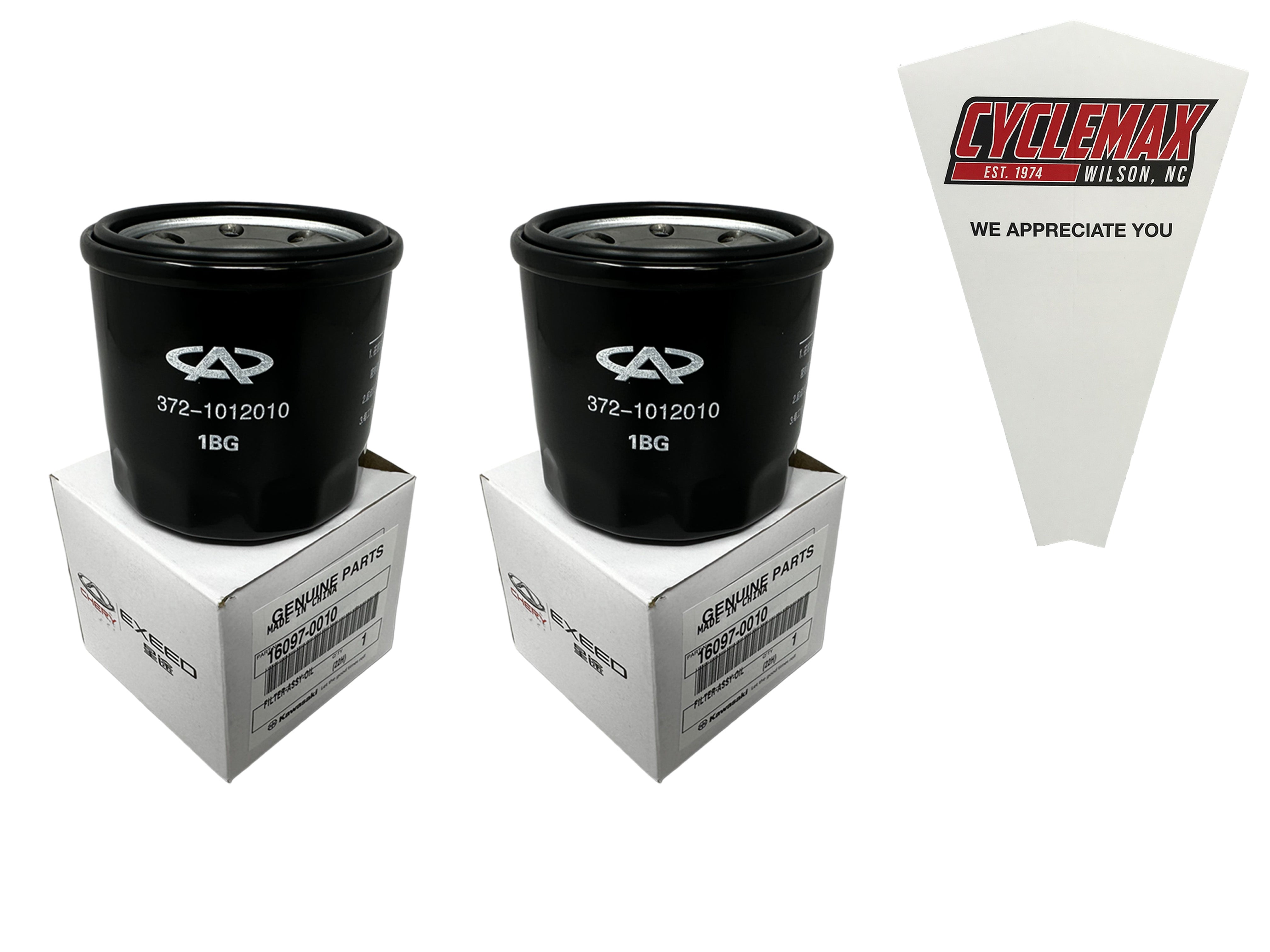 Cyclemax Two Pack for Kawasaki Oil Filter 16097-0010 Contains Two Filters and a Funnel