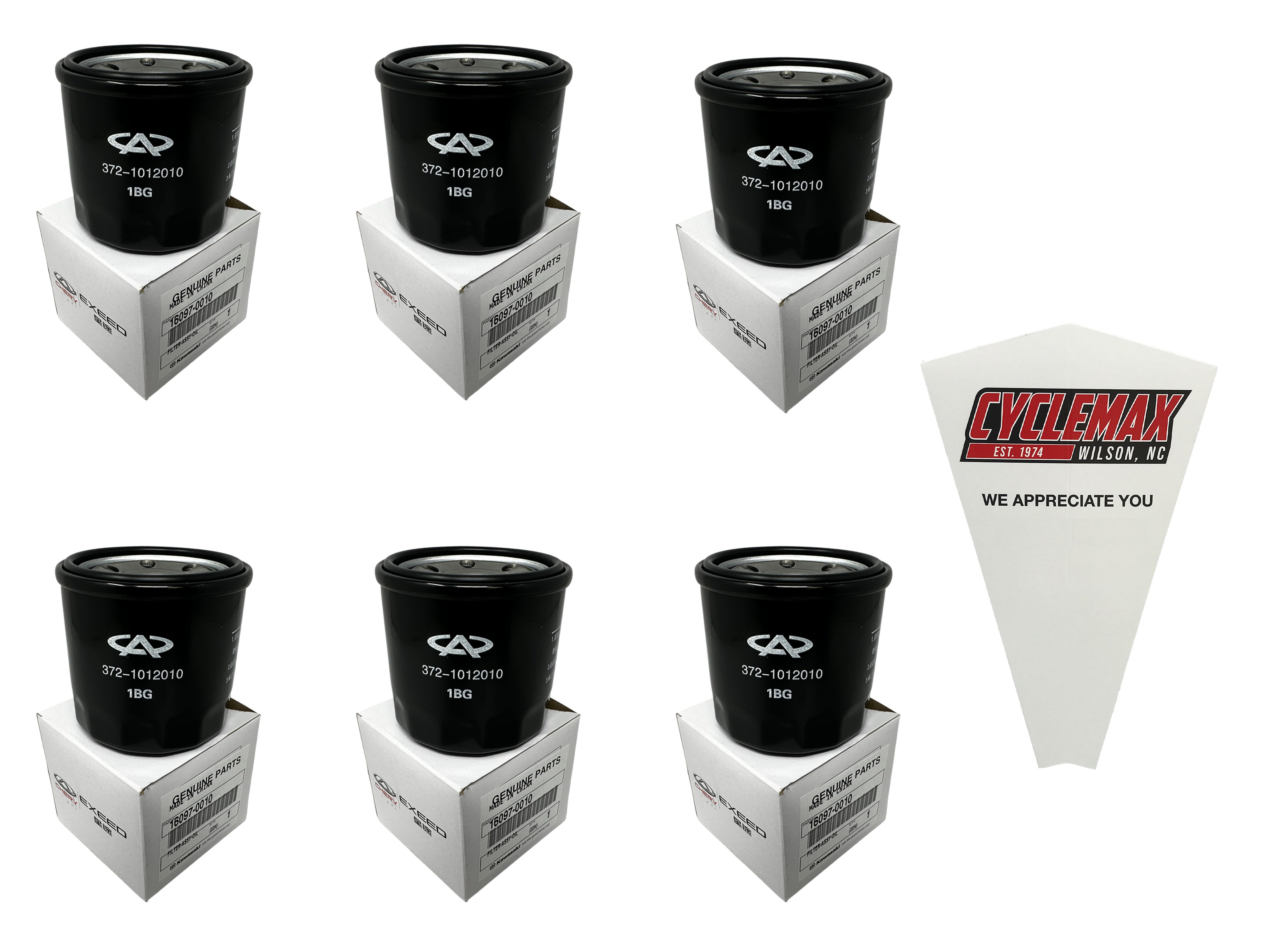 Cyclemax Six Pack for Kawasaki Oil Filter 16097-0010 Contains Six Filters and a Funnel