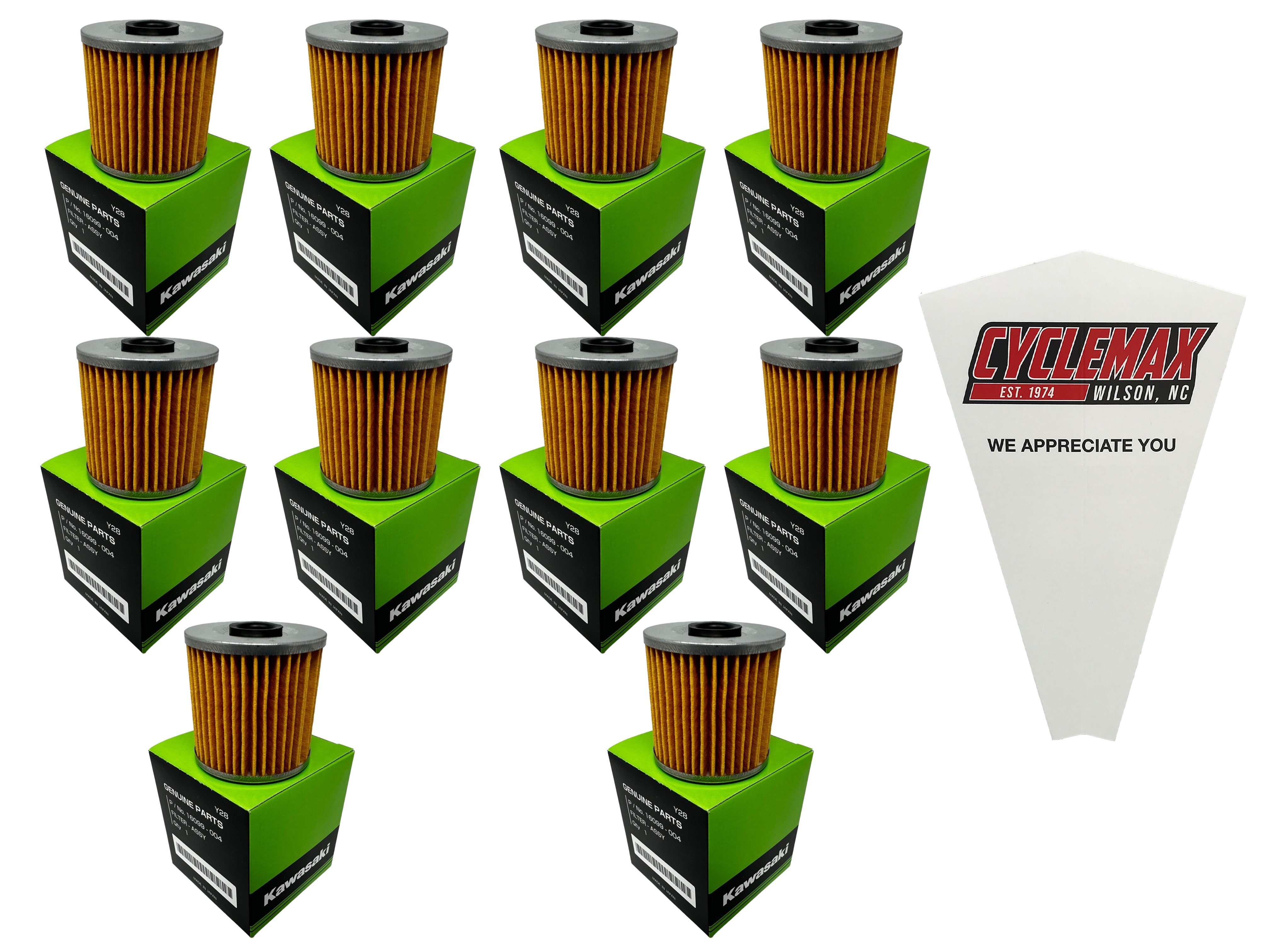 Cyclemax Ten Pack for Kawasaki Oil Filter 16099-004 Contains Ten Filters and a Funnel