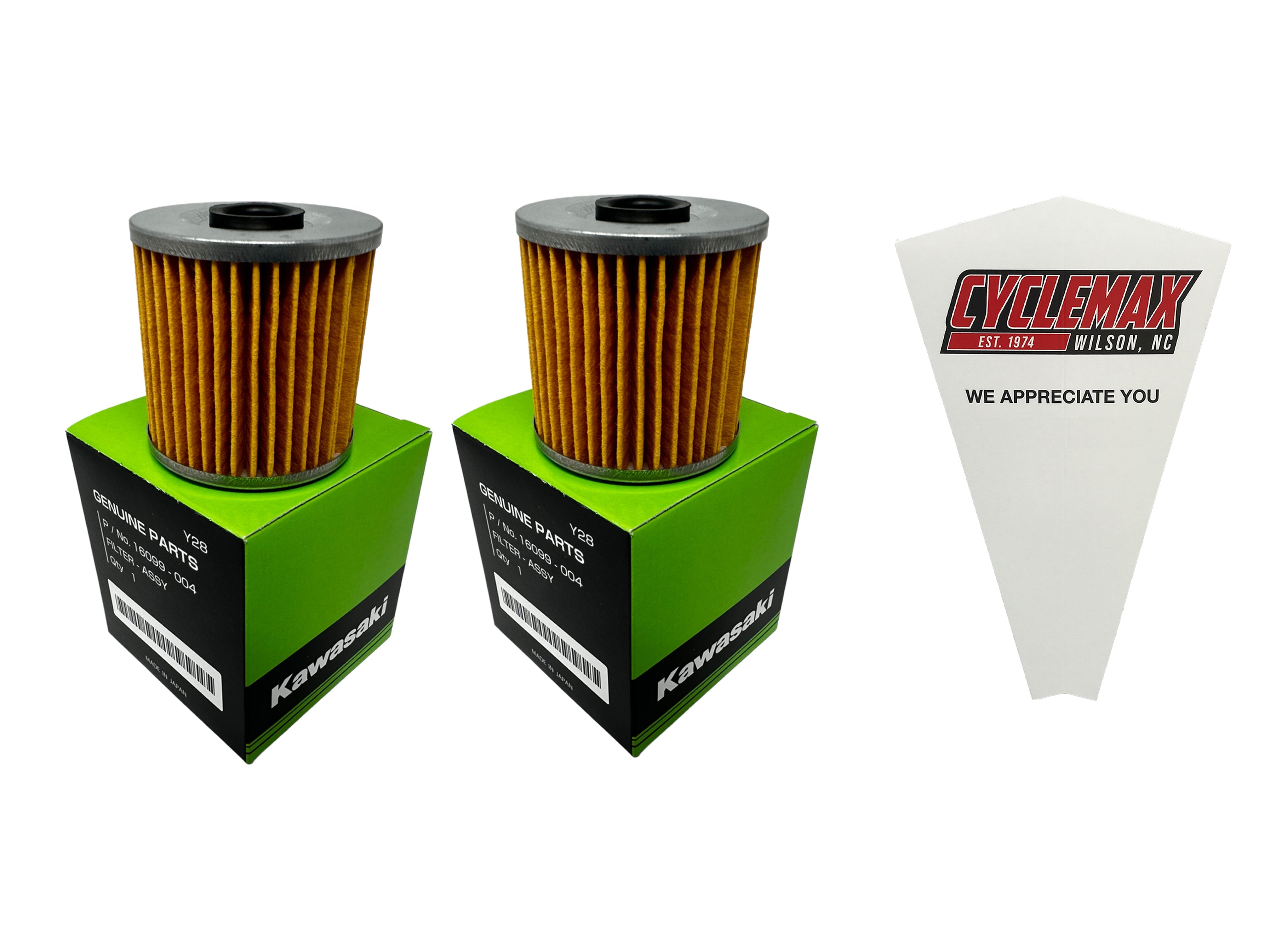 Cyclemax Two Pack for Kawasaki Oil Filter 16099-004 Contains Two Filters and a Funnel