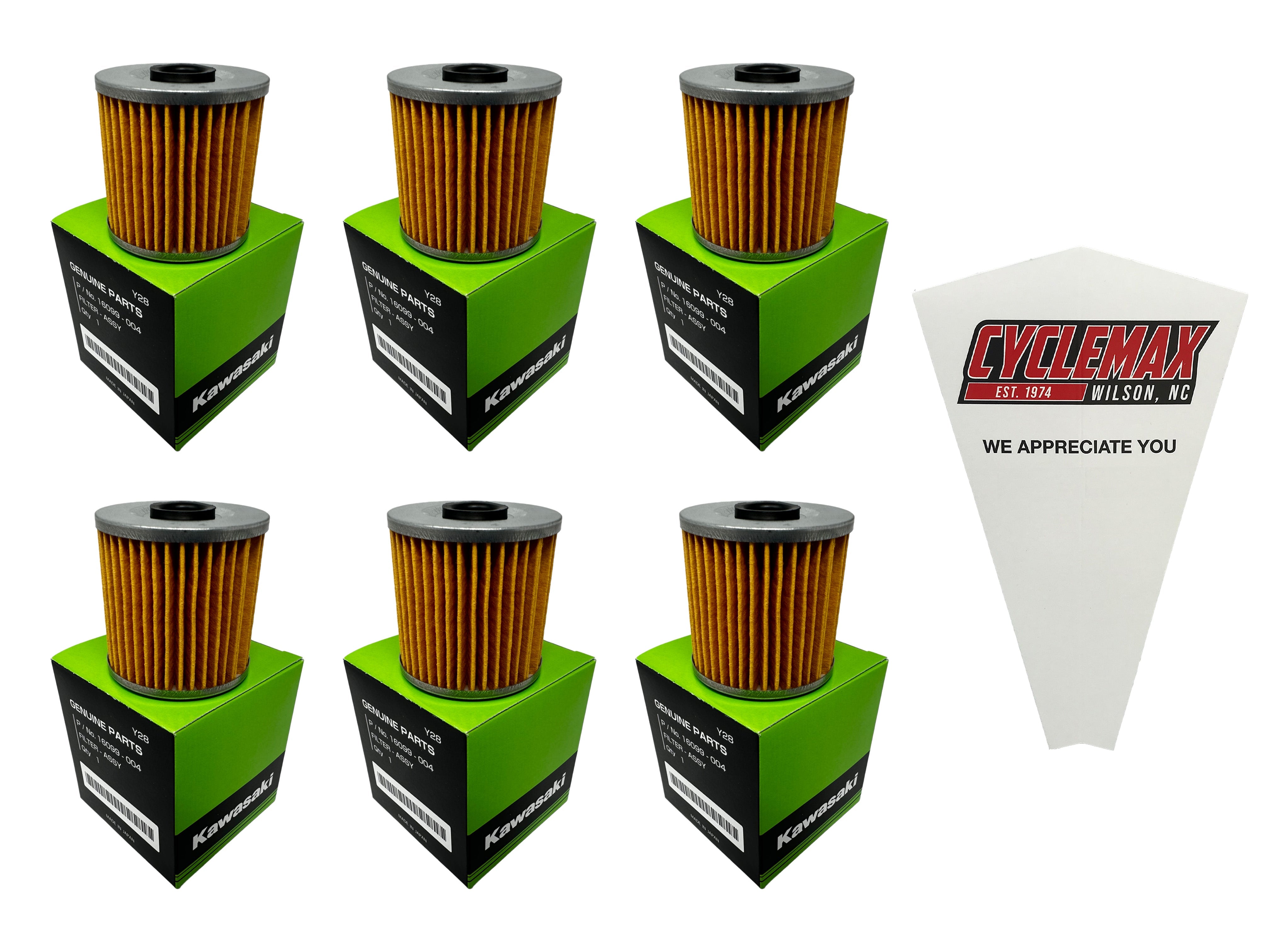 Cyclemax Six Pack for Kawasaki Oil Filter 16099-004 Contains Six Filters and a Funnel