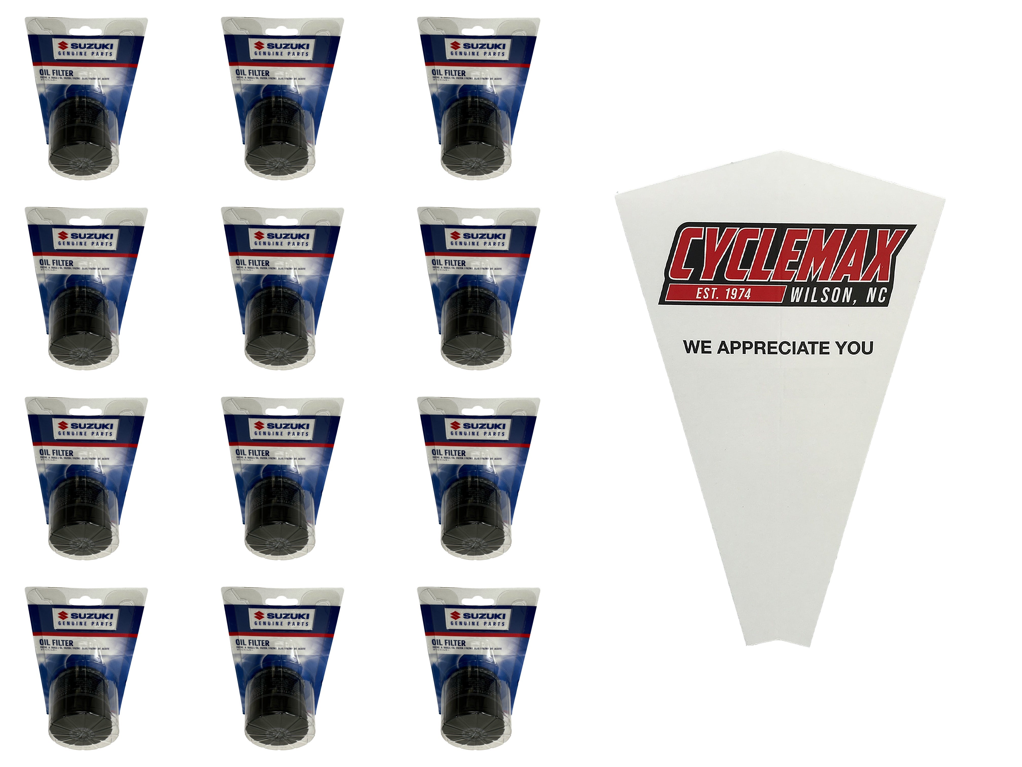 Cyclemax Twelve Pack for Suzuki Oil Filter 16510-07J00 Contains Twelve Filters and a Funnel