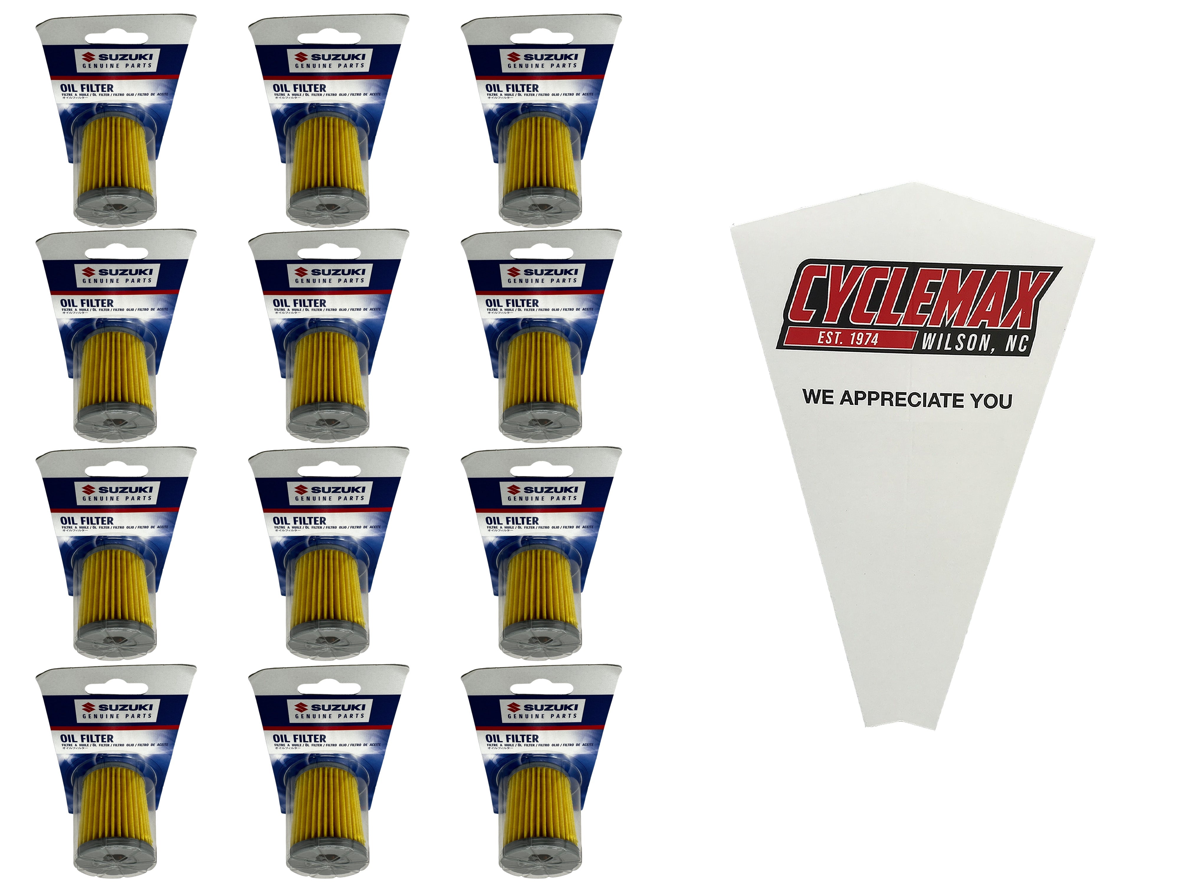 Cyclemax Twelve Pack for Suzuki Oil Filter 16510-25C00 Contains Twelve Filters and a Funnel