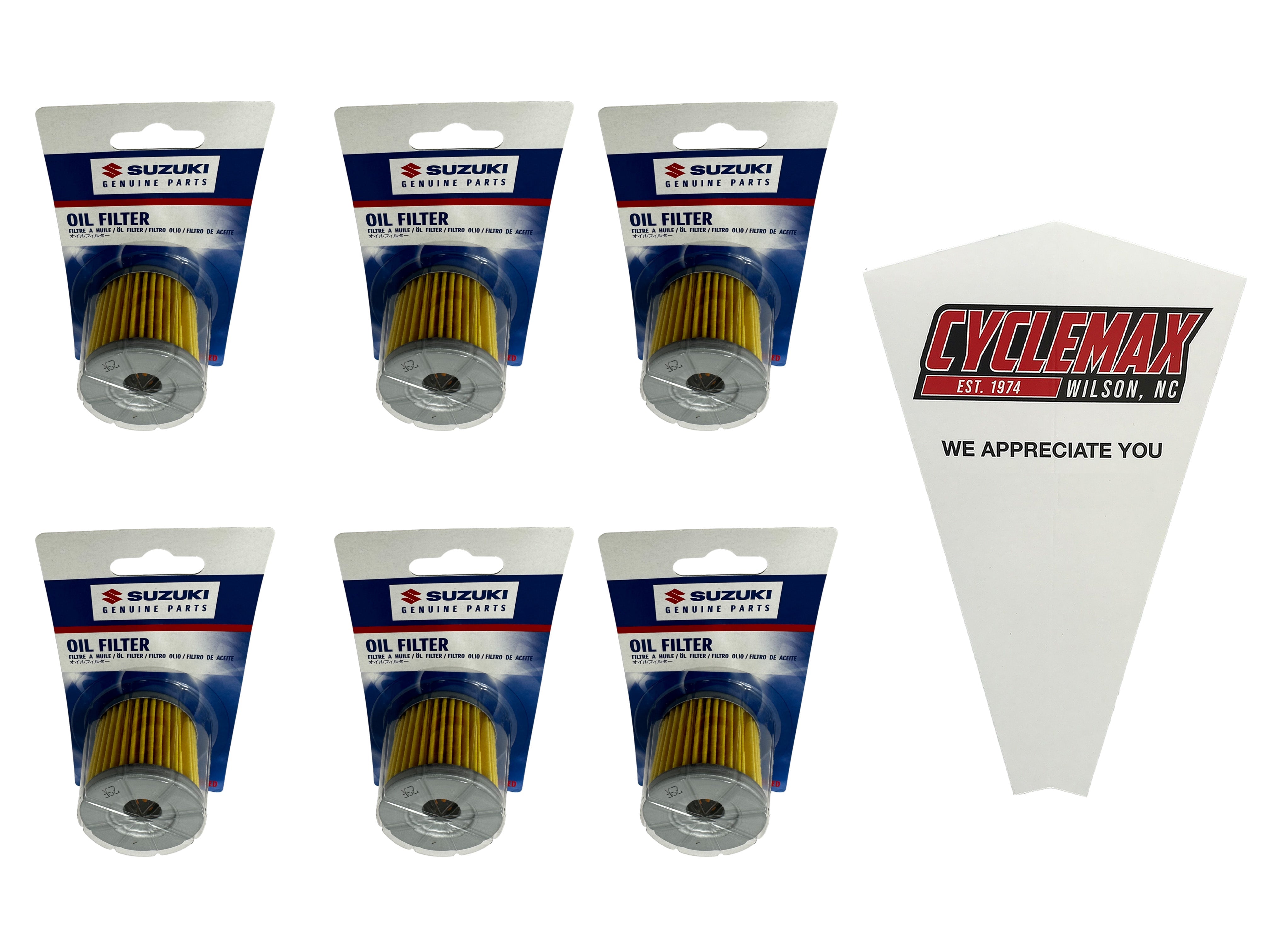 Cyclemax Six Pack for Suzuki Oil Filter 16510-29F00 Contains Six Filters and a Funnel