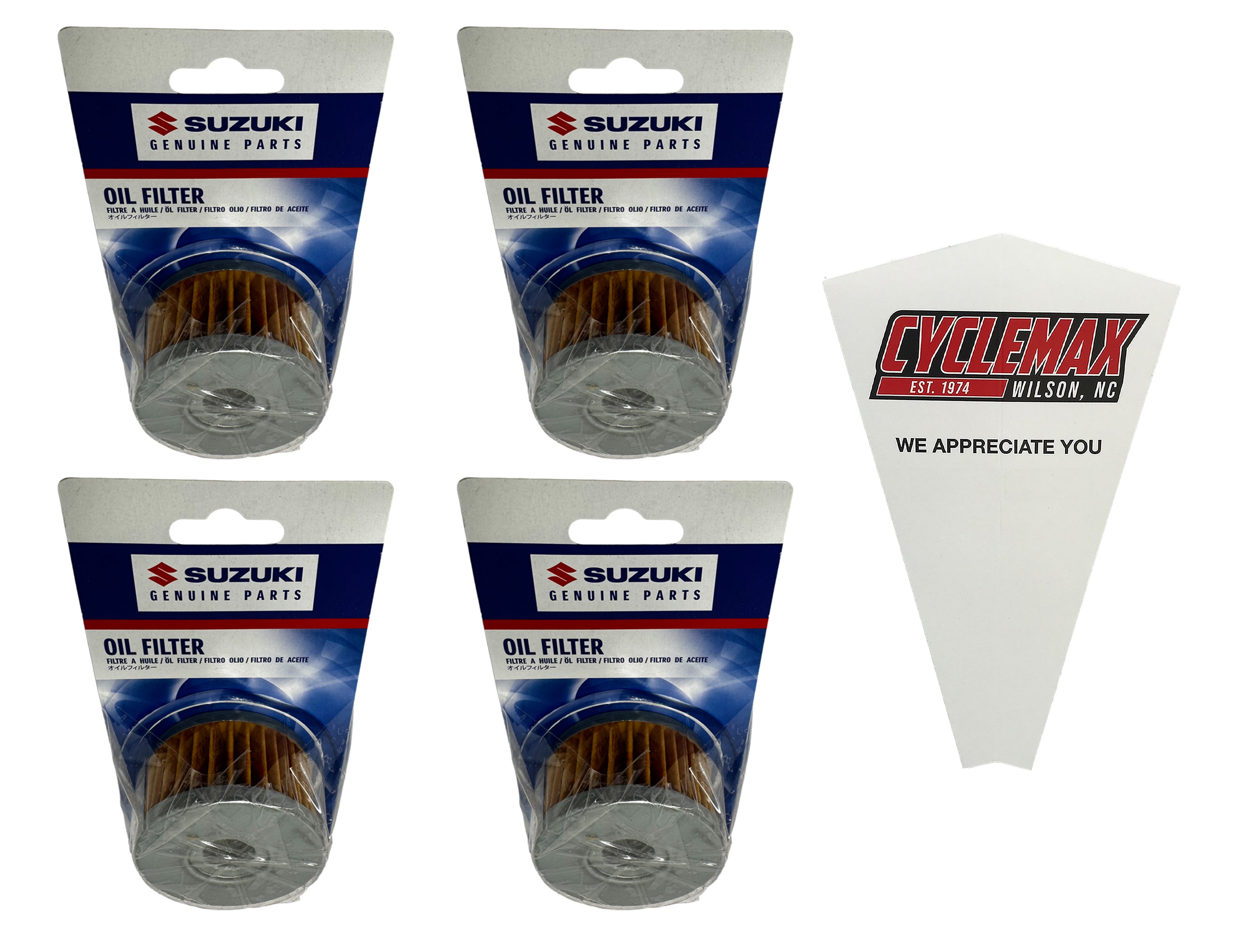 Cyclemax Four Pack for Suzuki Oil Filter 16510-37450 Contains Four Filters and a Funnel