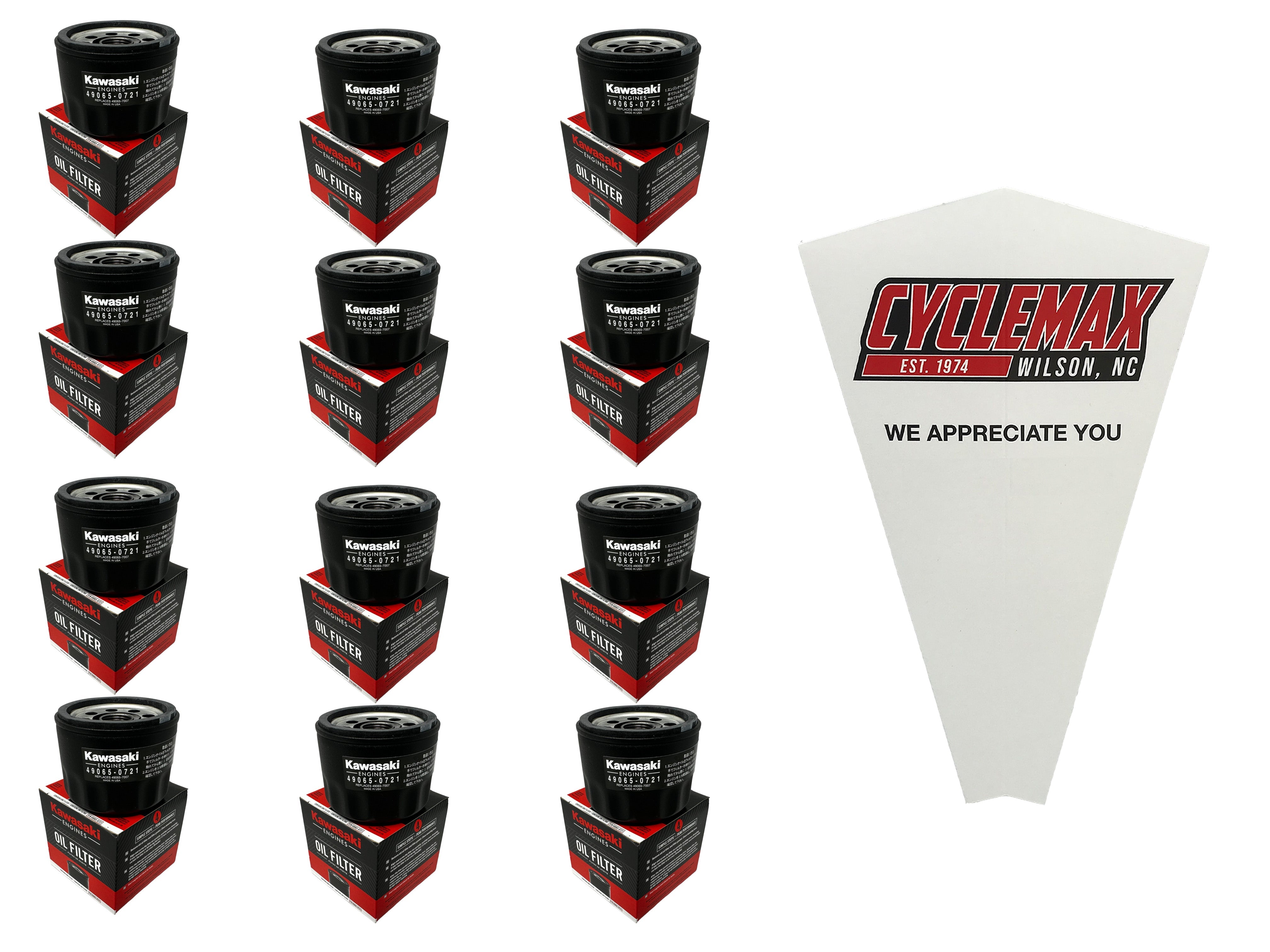 Cyclemax Twelve Pack for Kawasaki Oil Filter 49065-0721 Contains Twelve Filters and a Funnel