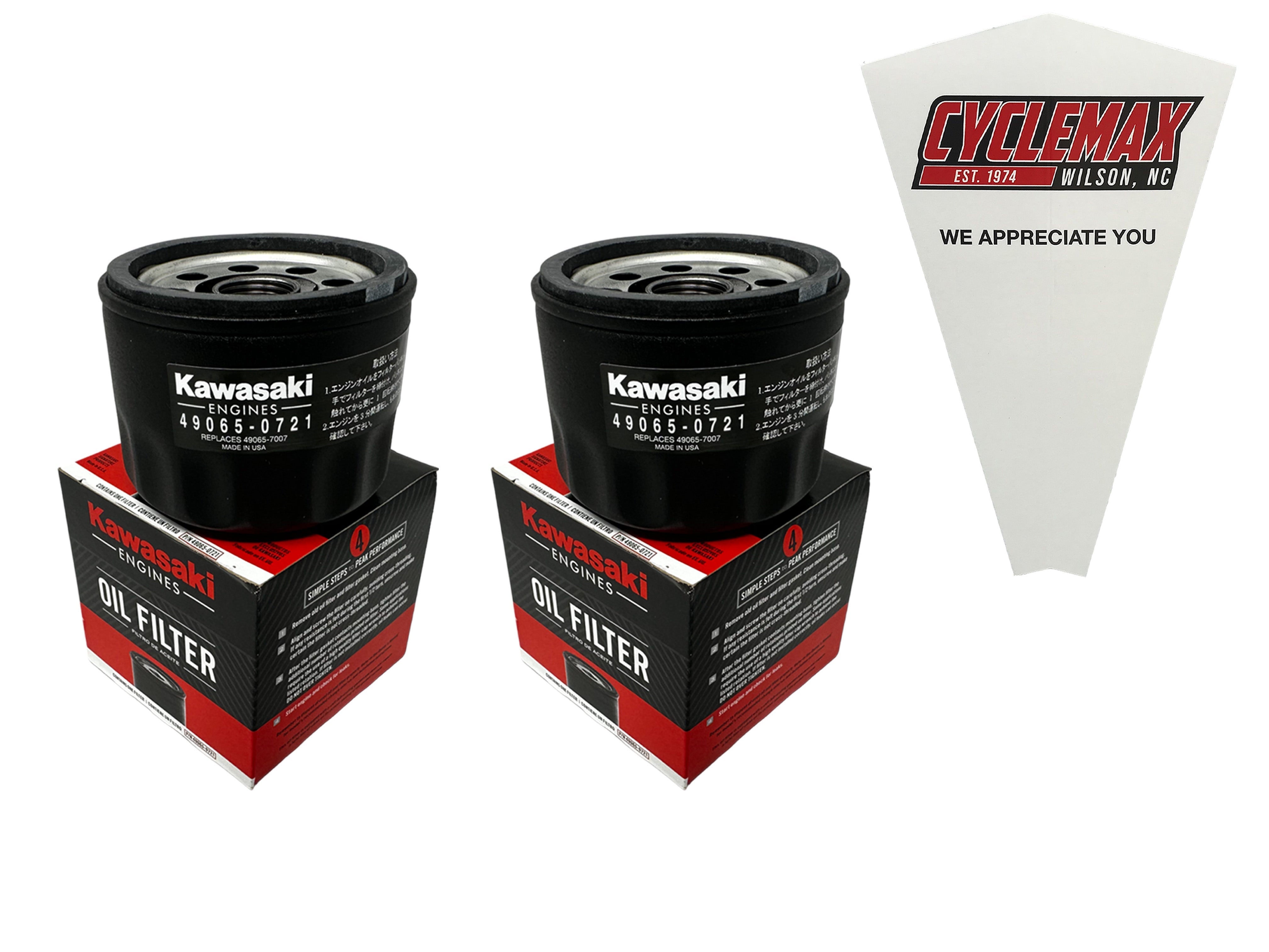Cyclemax Two Pack for Kawasaki Oil Filter 49065-0721 Contains Two Filters and a Funnel