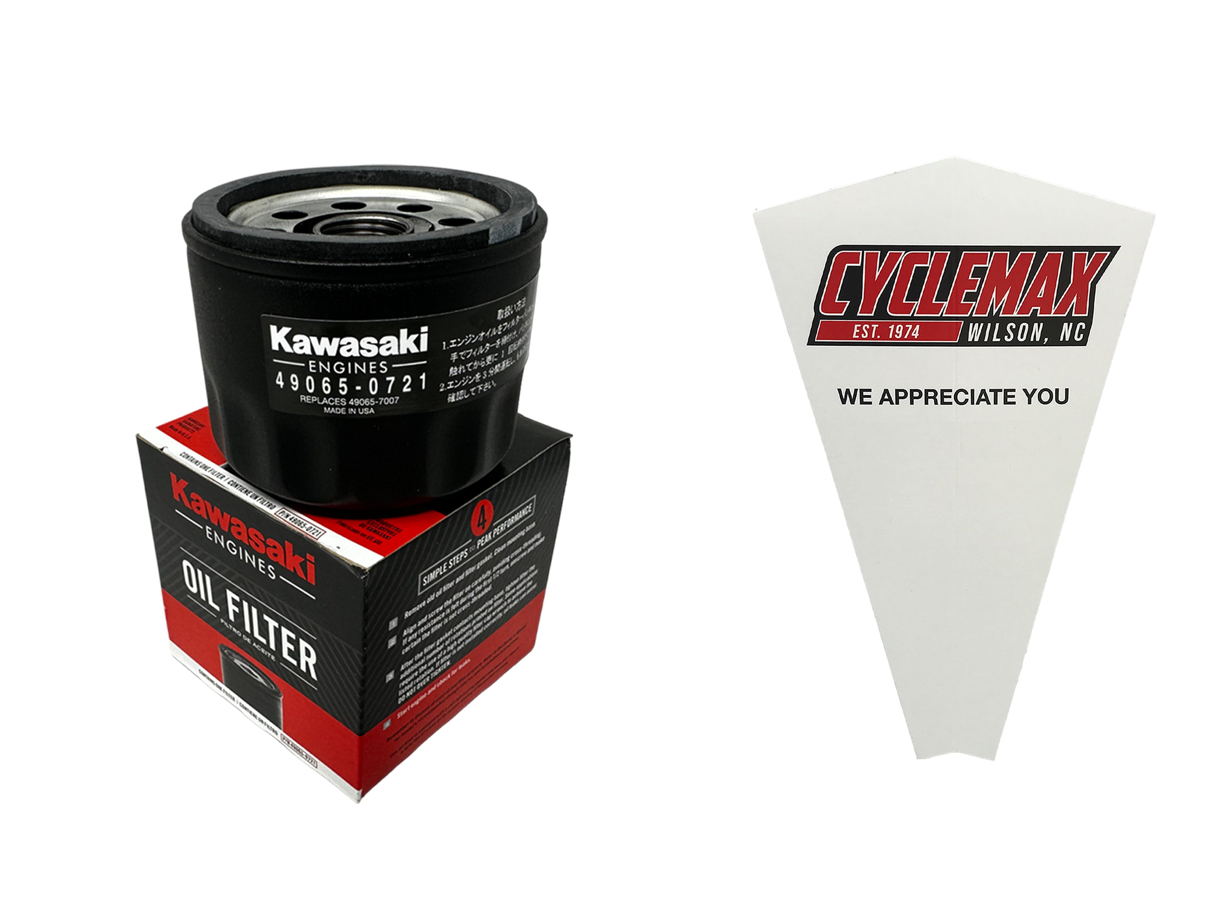 Cyclemax One Pack for Kawasaki Oil Filter 49065-0721 Contains One Filter and a Funnel