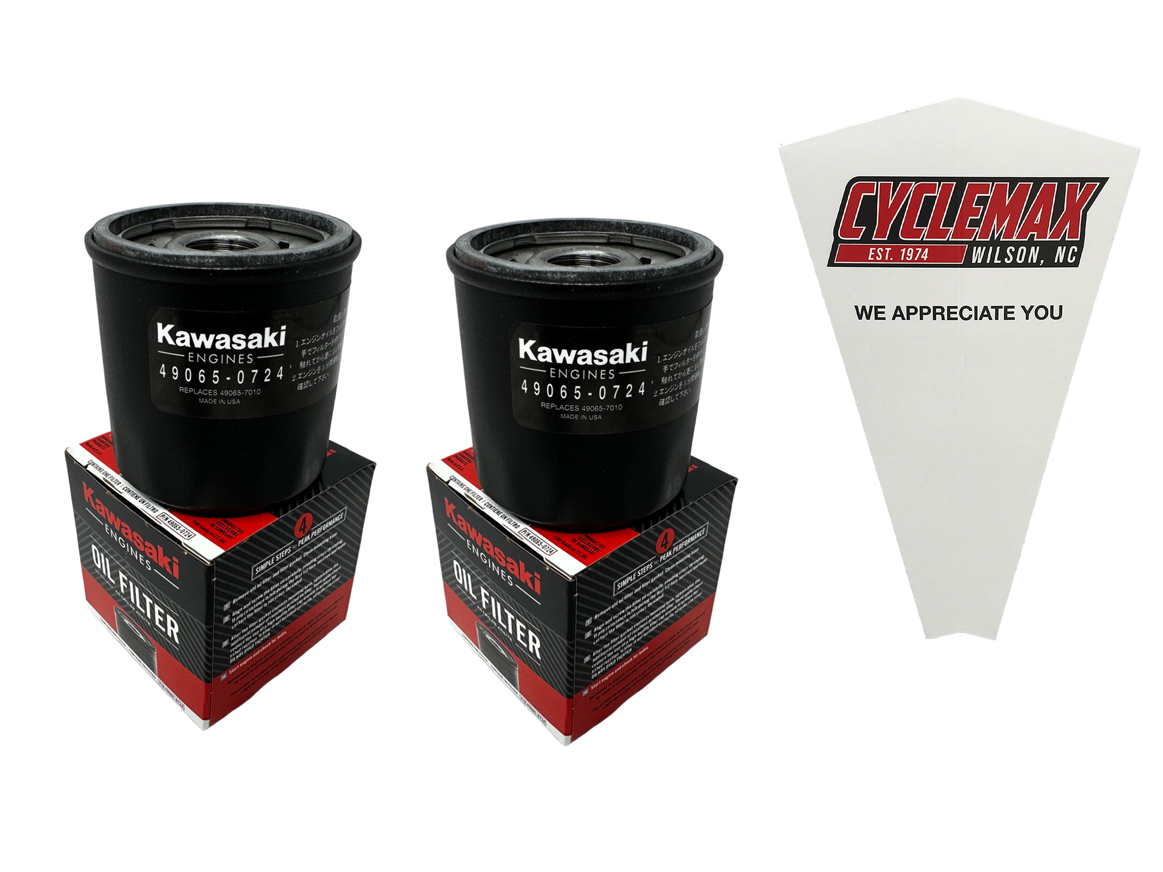Cyclemax Two Pack for Kawasaki Oil Filter 49065-0724 Contains Two Filters and a Funnel