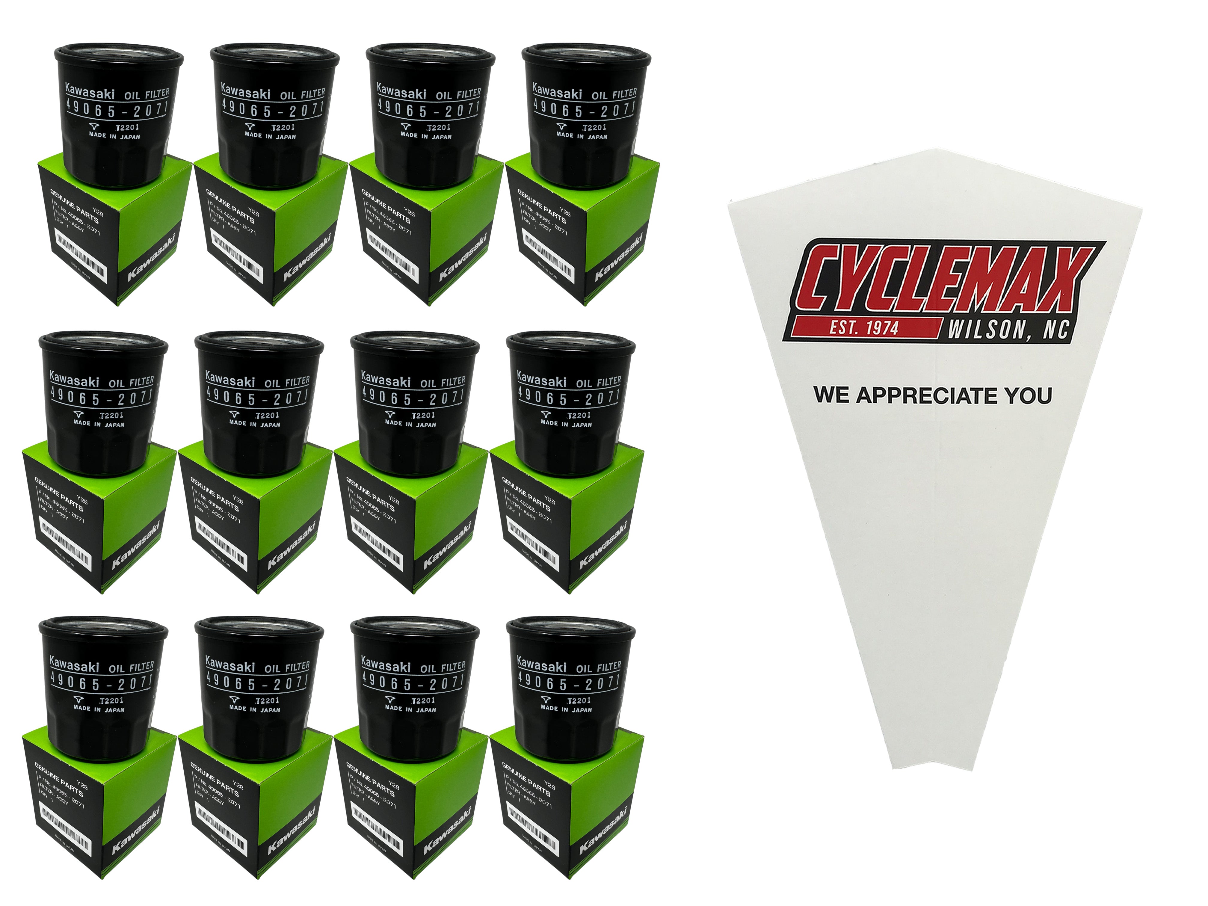 Cyclemax Twelve Pack for Kawasaki Oil Filter 49065-2071 Contains Twelve Filters and a Funnel