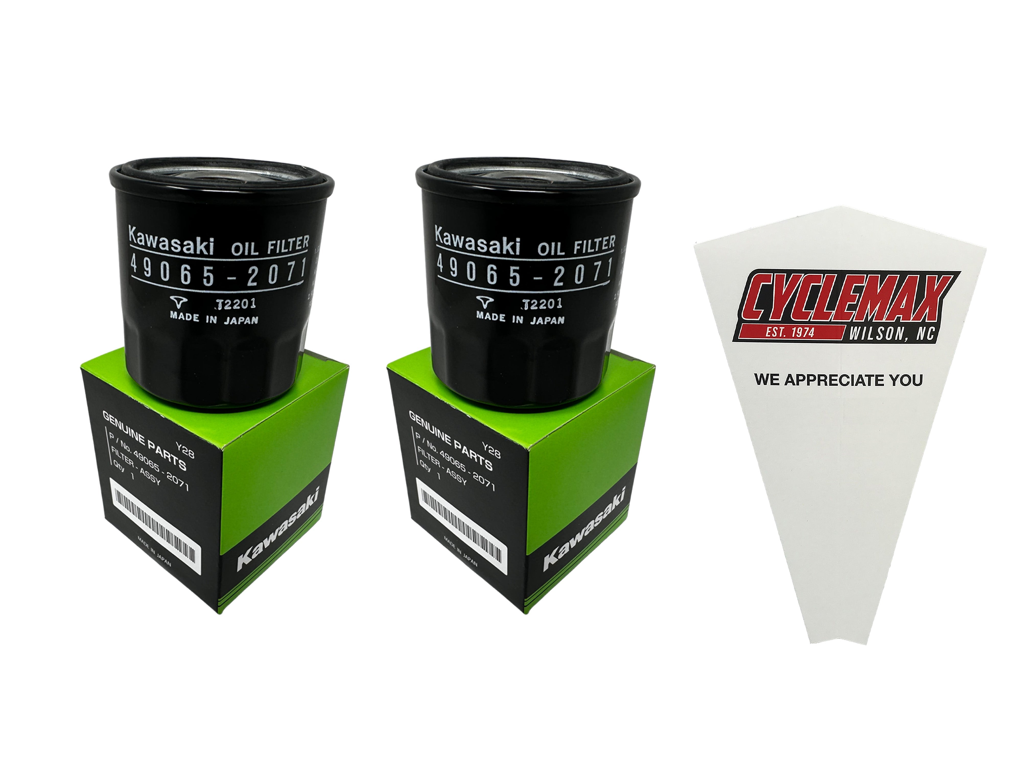 Cyclemax Two Pack for Kawasaki Oil Filter 49065-2071 Contains Two Filters and a Funnel
