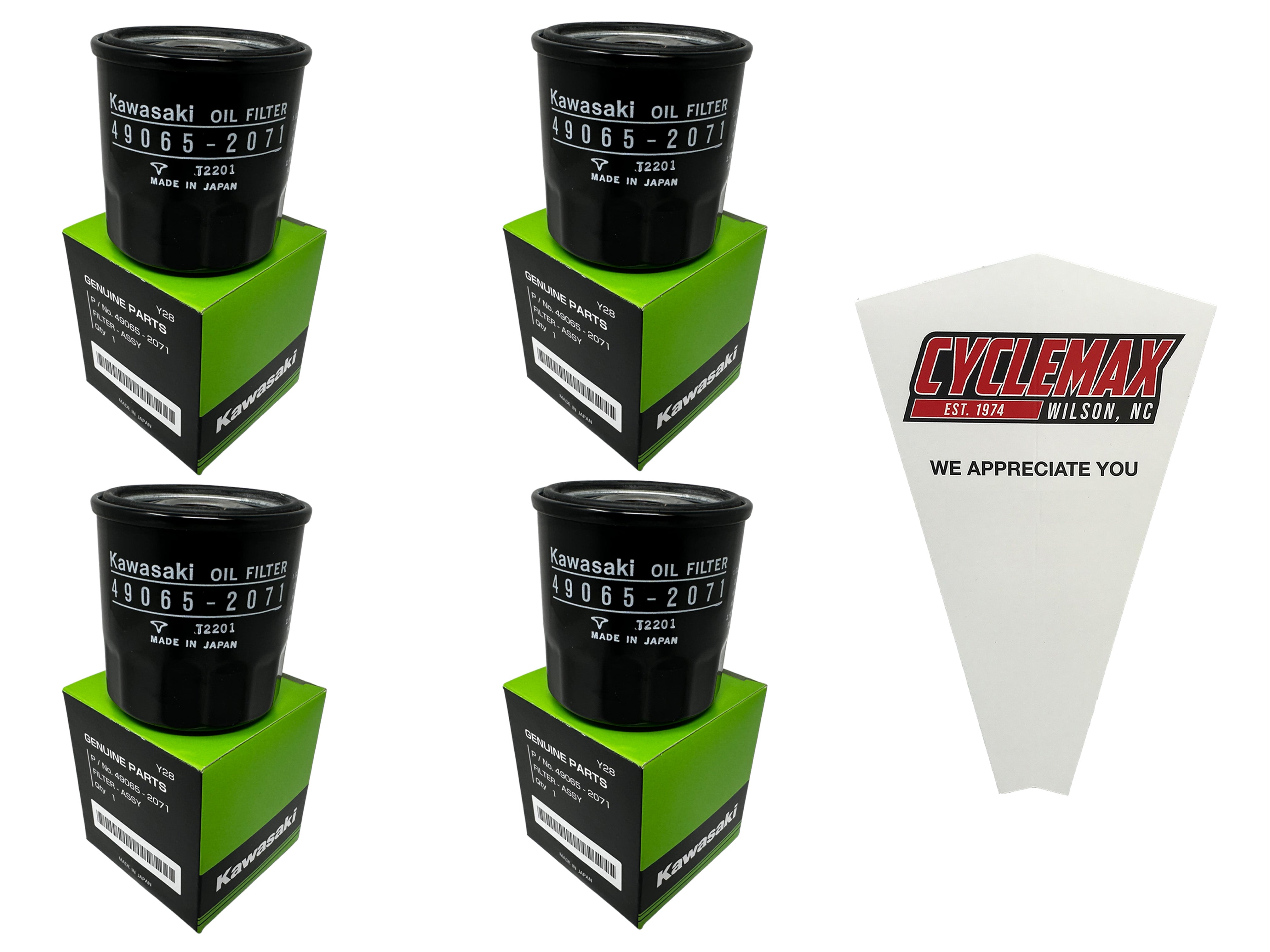 Cyclemax Four Pack for Kawasaki Oil Filter 49065-2071 Contains Four Filters and a Funnel