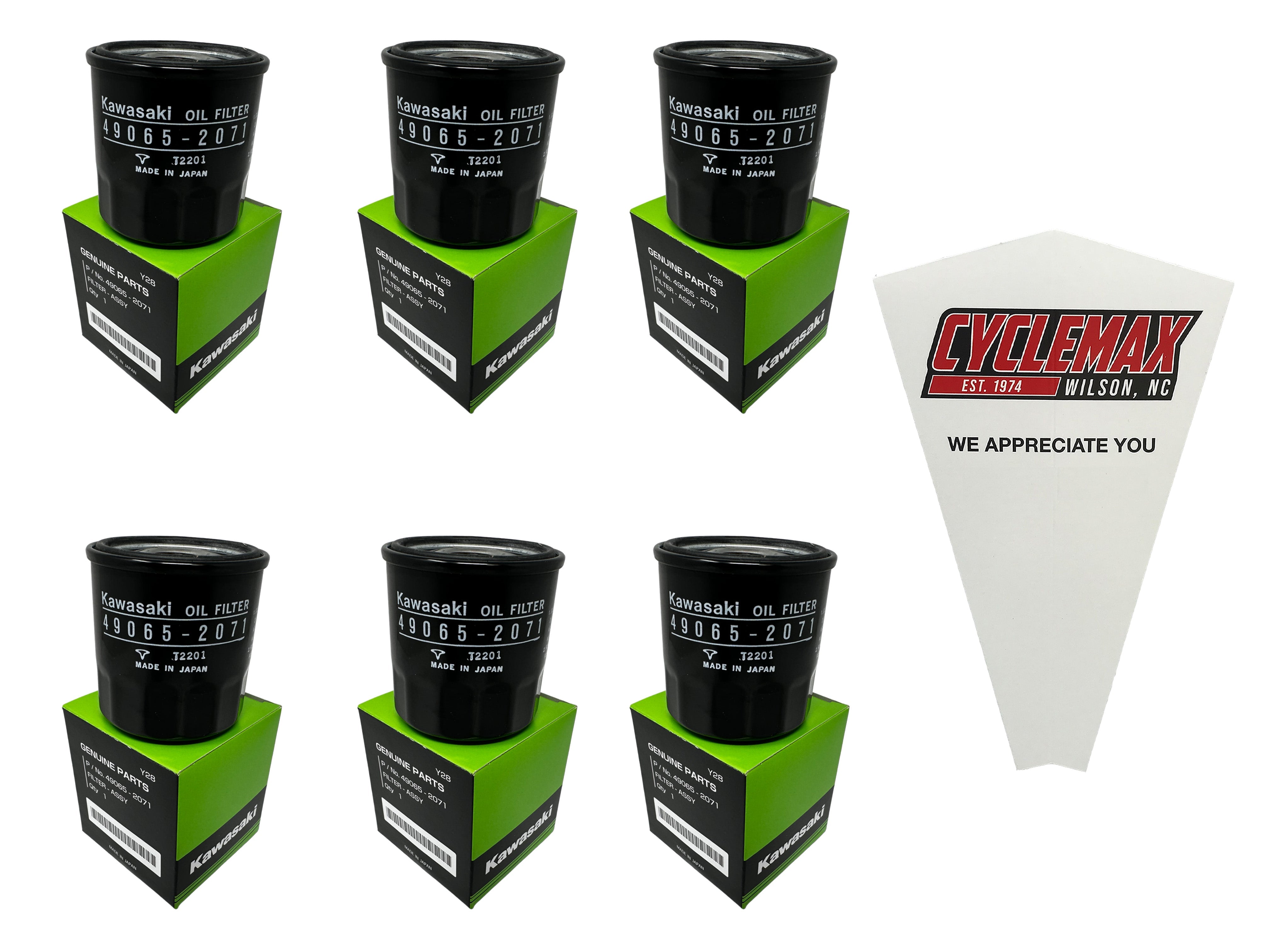 Cyclemax Six Pack for Kawasaki Oil Filter 49065-2071 Contains Six Filters and a Funnel
