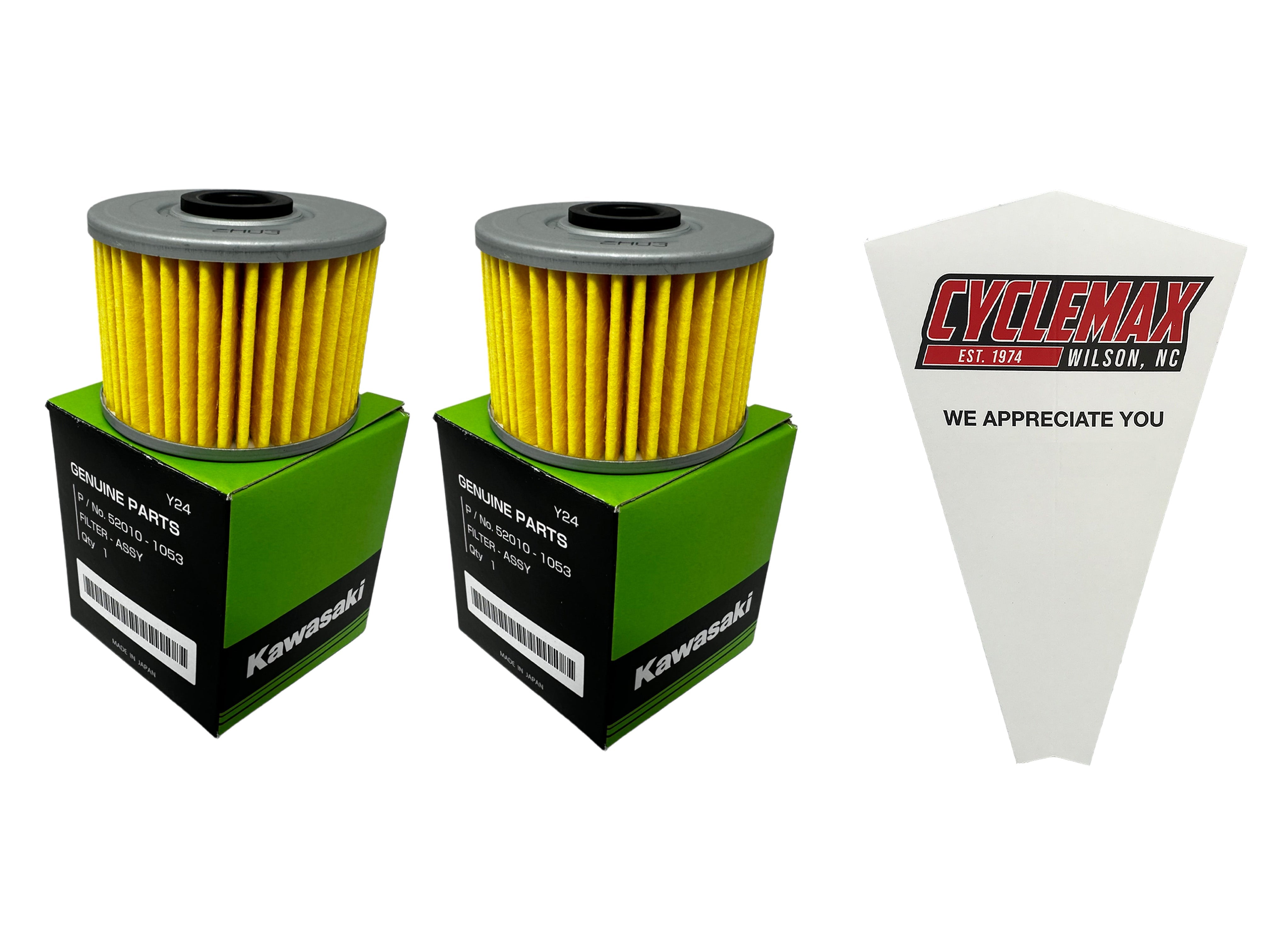 Cyclemax Two Pack for Kawasaki Oil Filter 52010-1053 Contains Two Filters and a Funnel