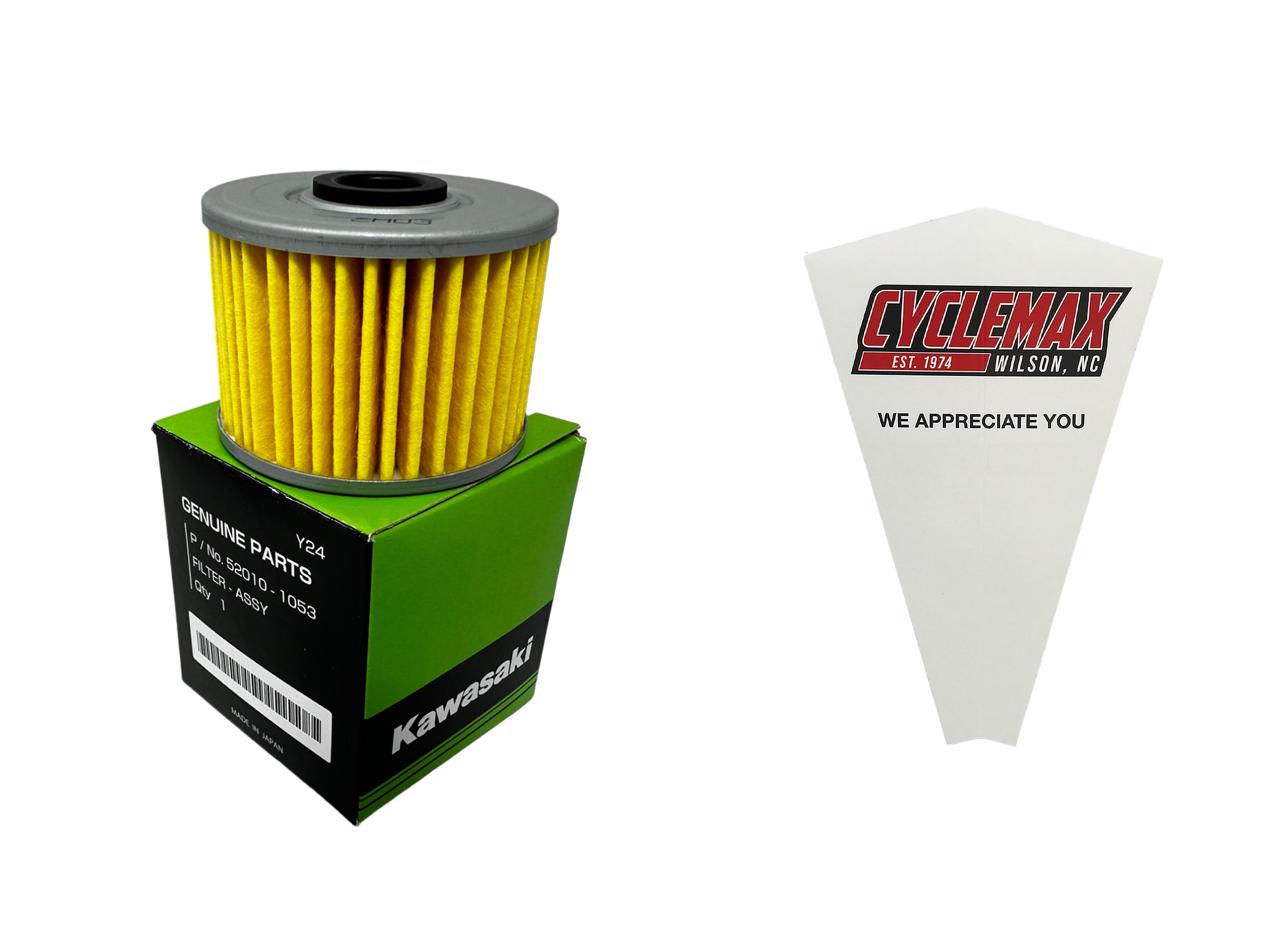 Cyclemax One Pack for Kawasaki Oil Filter 52010-1053 Contains One Filter and a Funnel