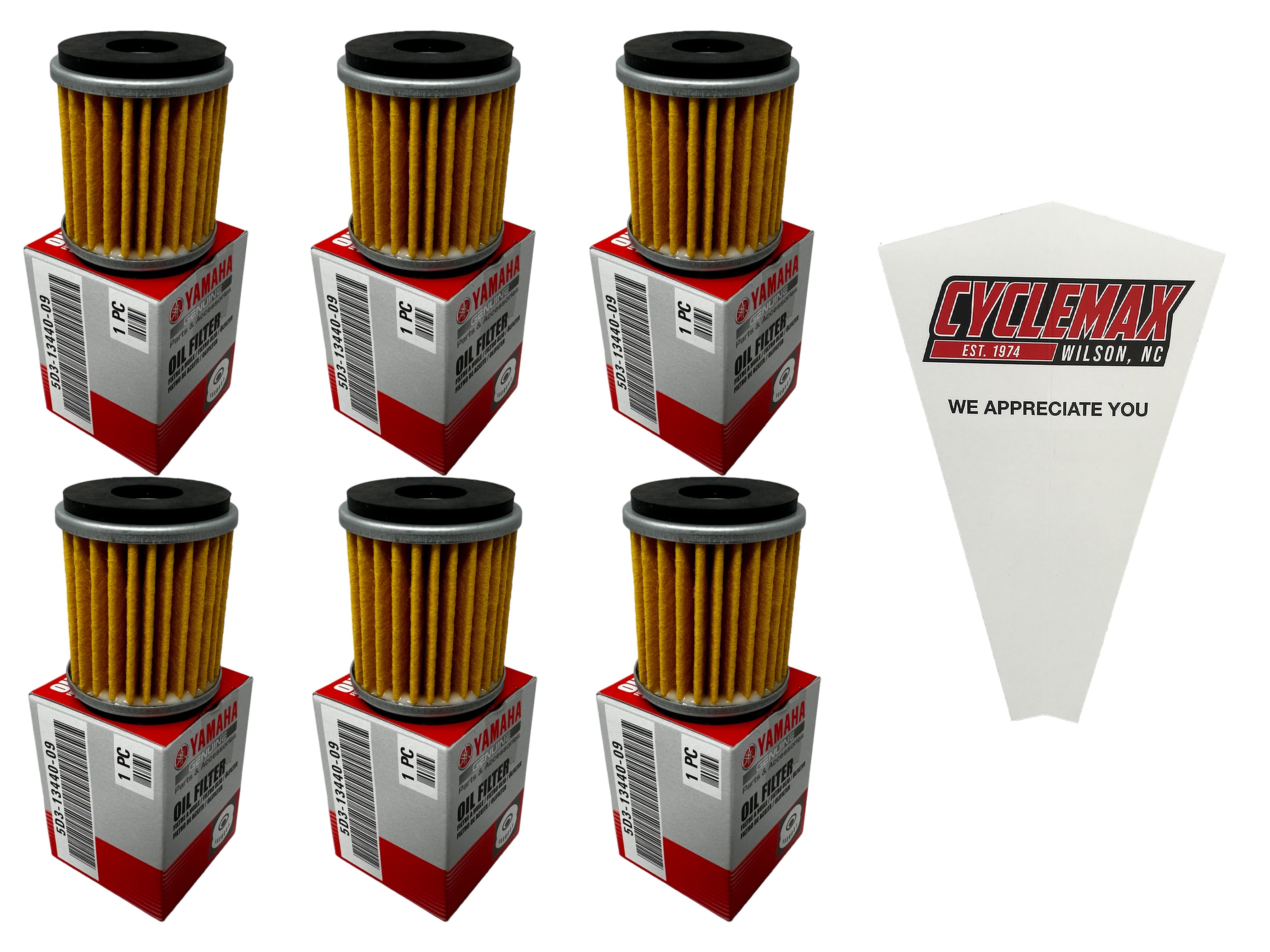 Cyclemax Six Pack for Yamaha Oil Cleaner Element Assembly 5D3-13440-09-00 Contains Six Filters and a Funnel
