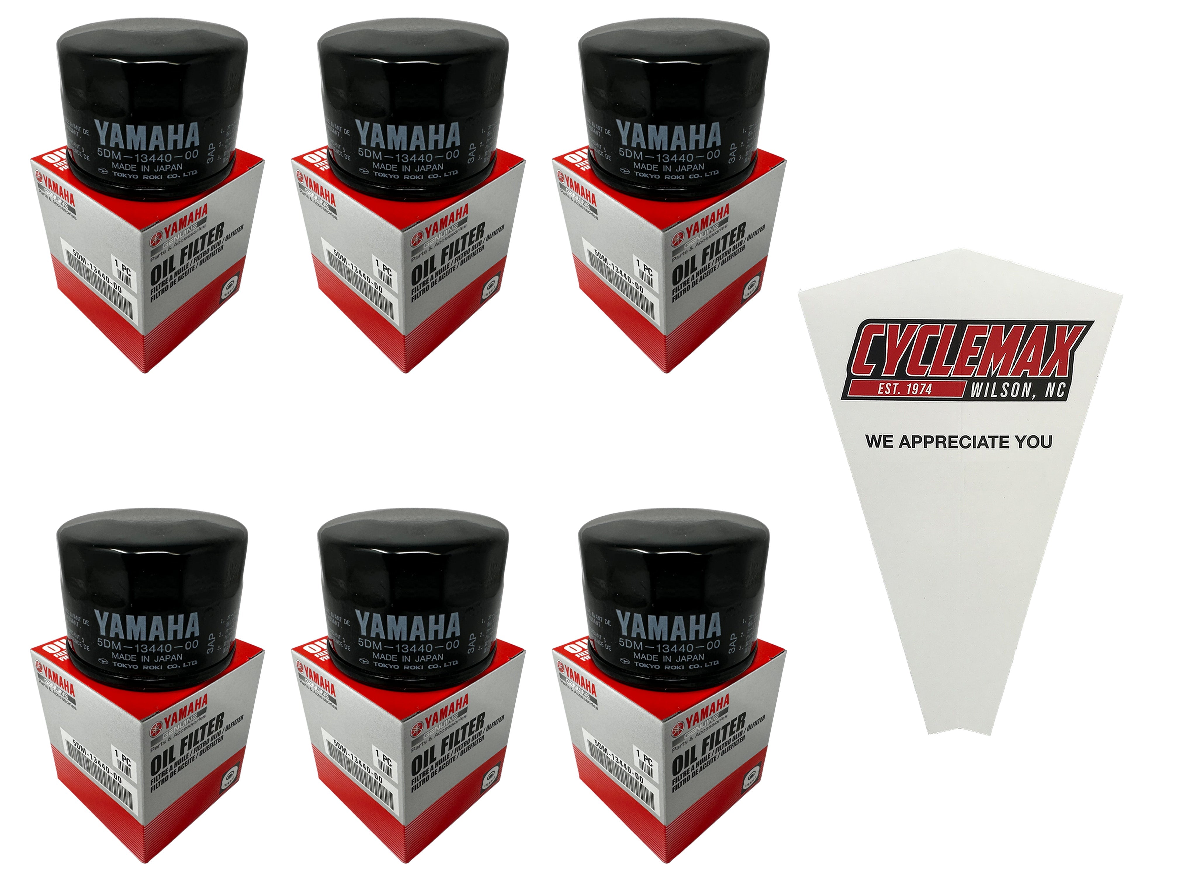 Cyclemax Six Pack for Yamaha Oil Filter Cleaner Element Assembly 5DM-13440-00-00 Contains Six Filters and a Funnel