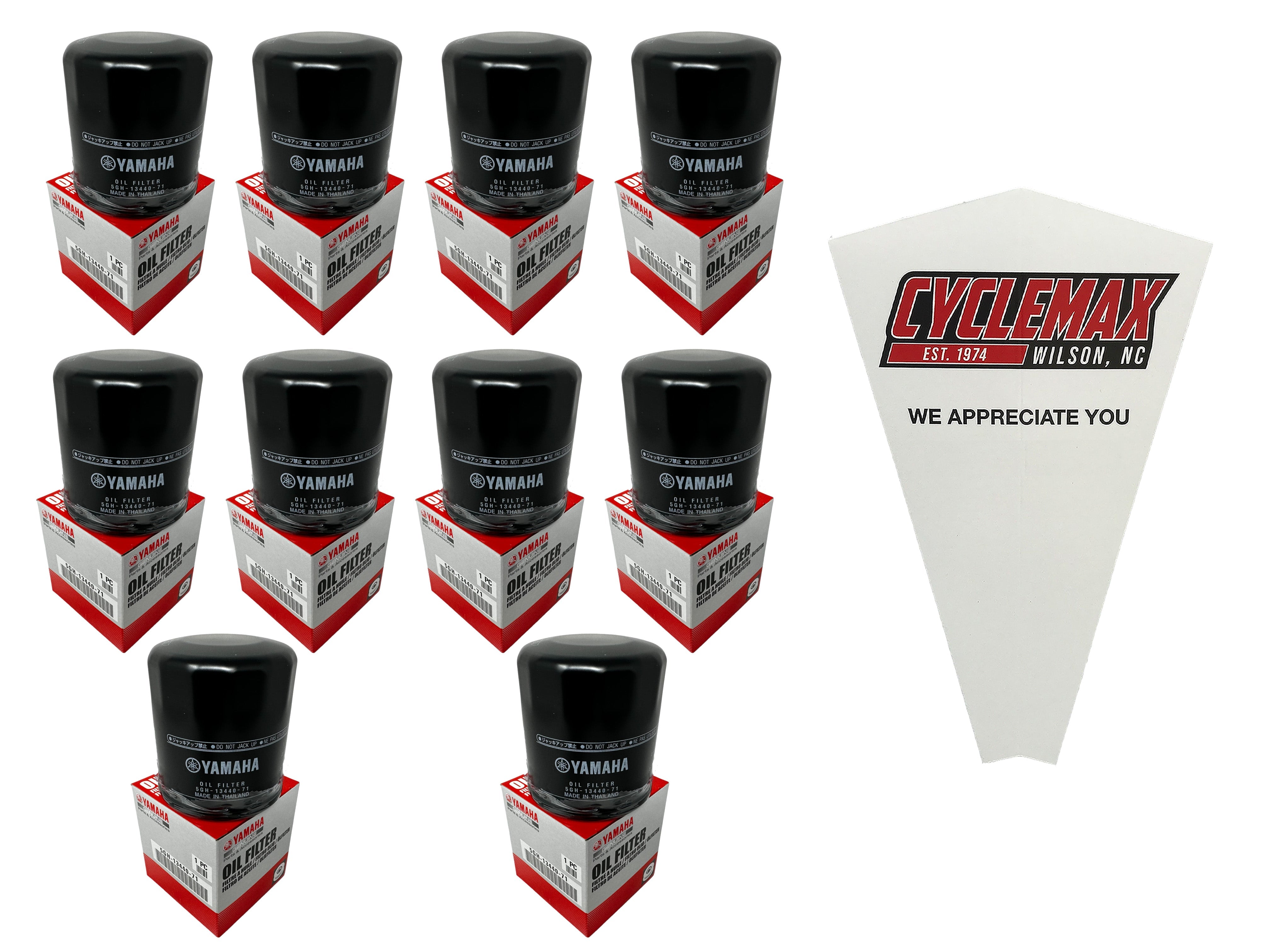 Cyclemax Ten Pack for Yamaha Oil Filter 5GH-13440-71 Contains Ten Filters and a Funnel