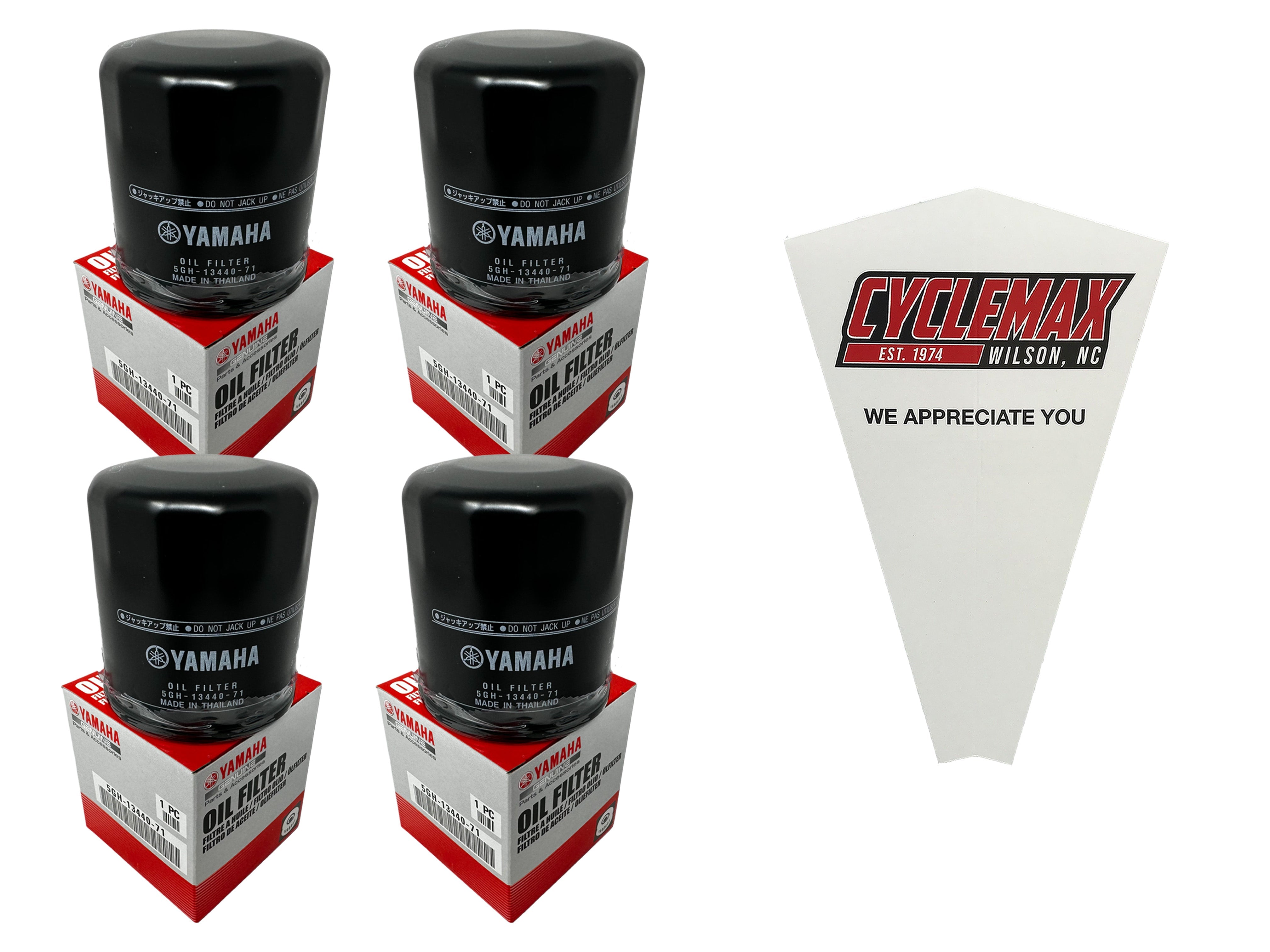 Cyclemax Four Pack for Yamaha Oil Filter 5GH-13440-71 Contains Four Filters and a Funnel