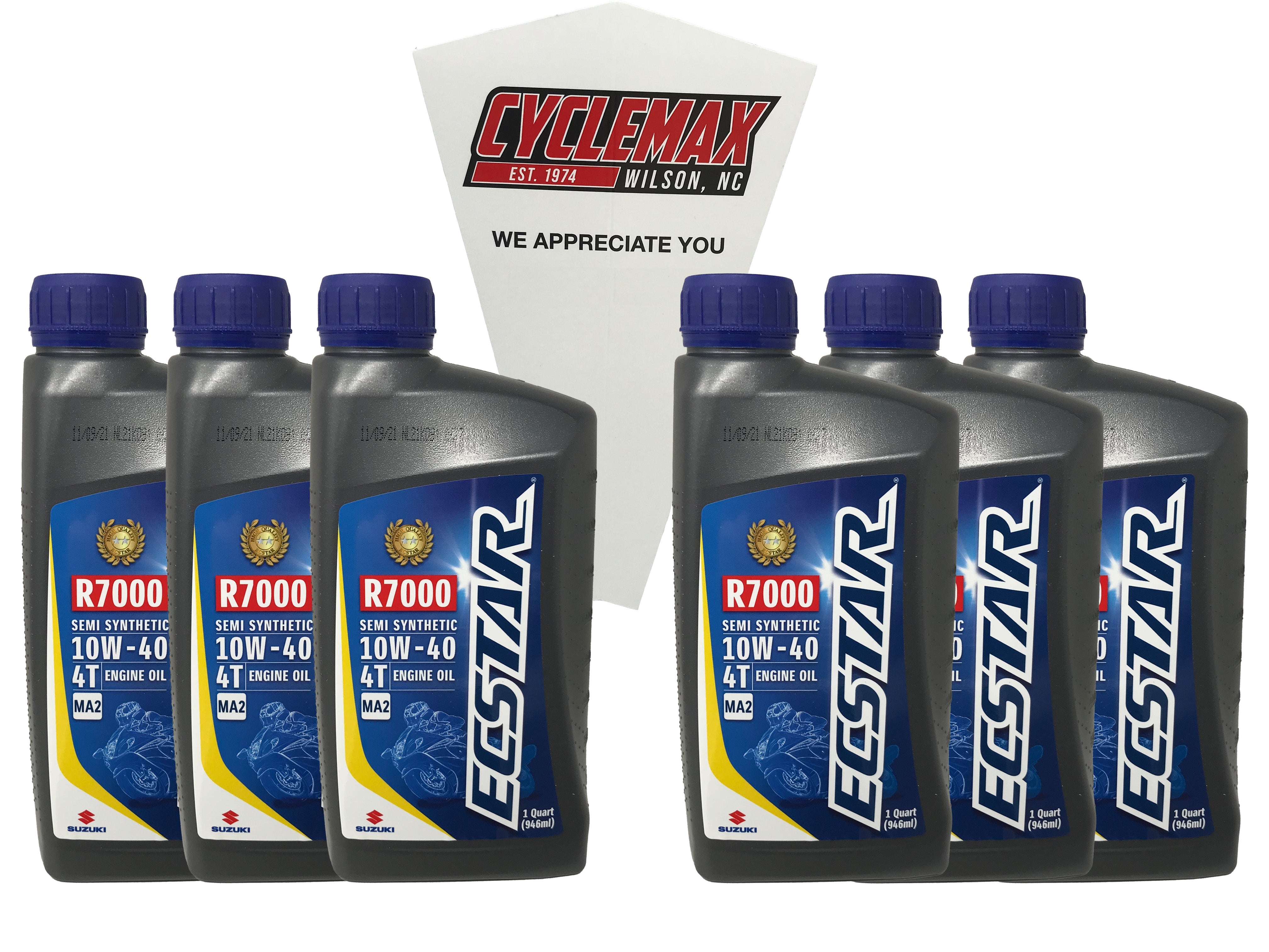 Cyclemax Six Pack for Suzuki Ecstar R7000 10W-40 Semi Synthetic Blend 4-Stroke Motor Oil 990A0-01E30-01Q Contains Six Quarts and a Funnel