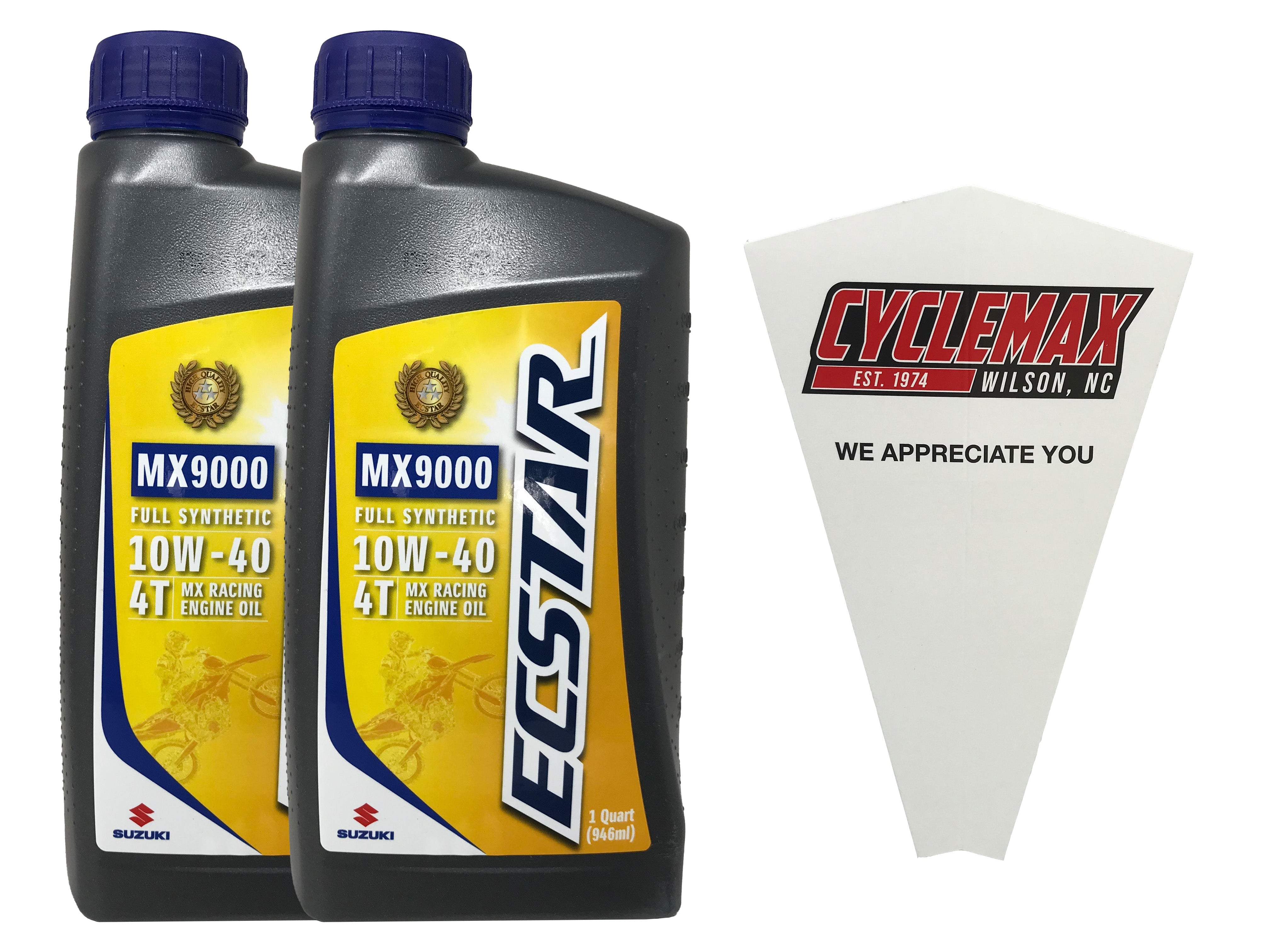 Cyclemax Two Pack for Suzuki Ecstar Full Synthetic Blend 4-Stroke 10W-40 Oil 990A0-01E50-01Q Contains Two Quarts and a Funnel