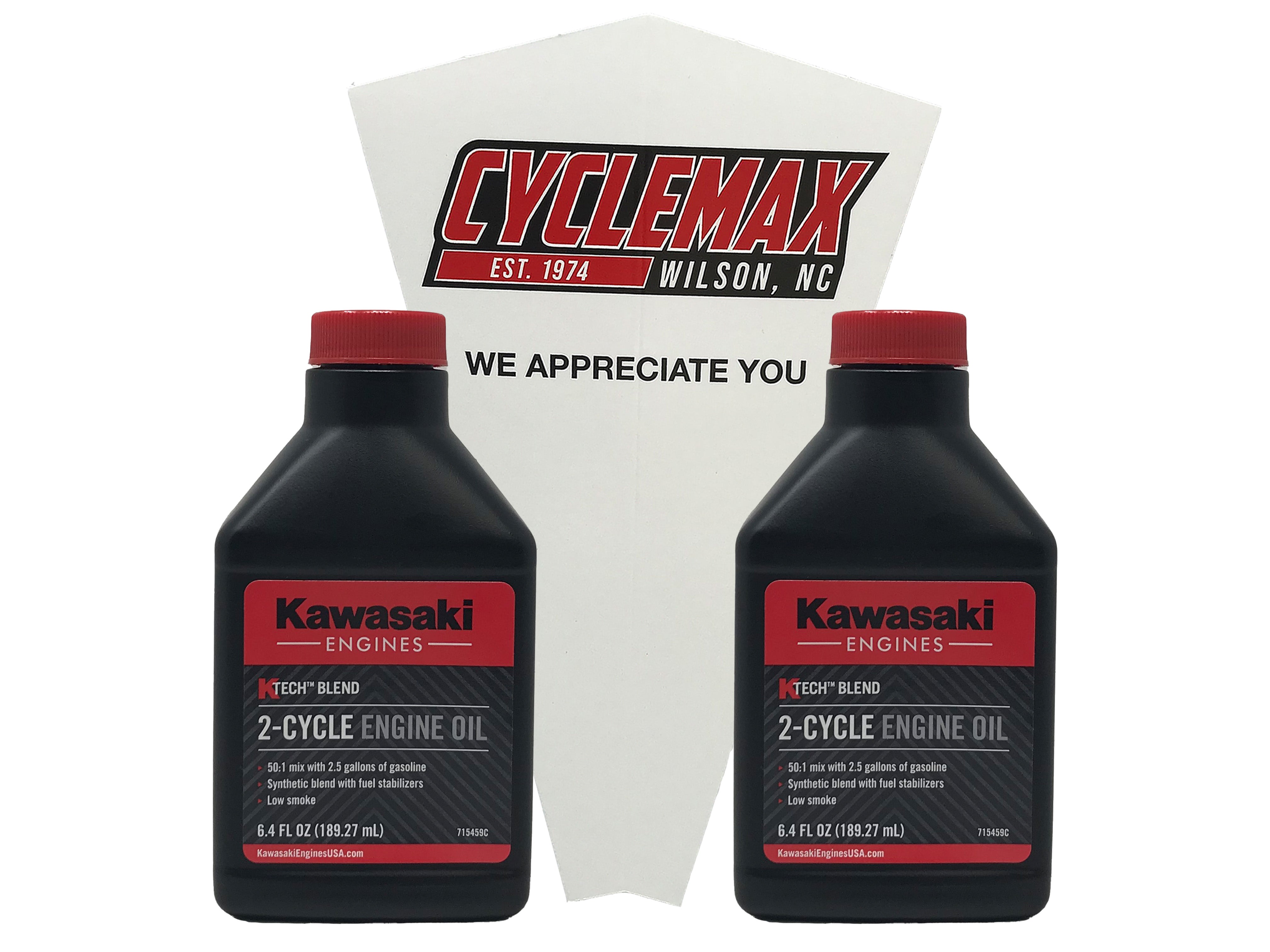 Cyclemax Two Pack of Kawasaki KTech 2-Cycle Two Stroke Engine Oil 6.4oz 99969-6084 Contains Two Bottles and a Funnel