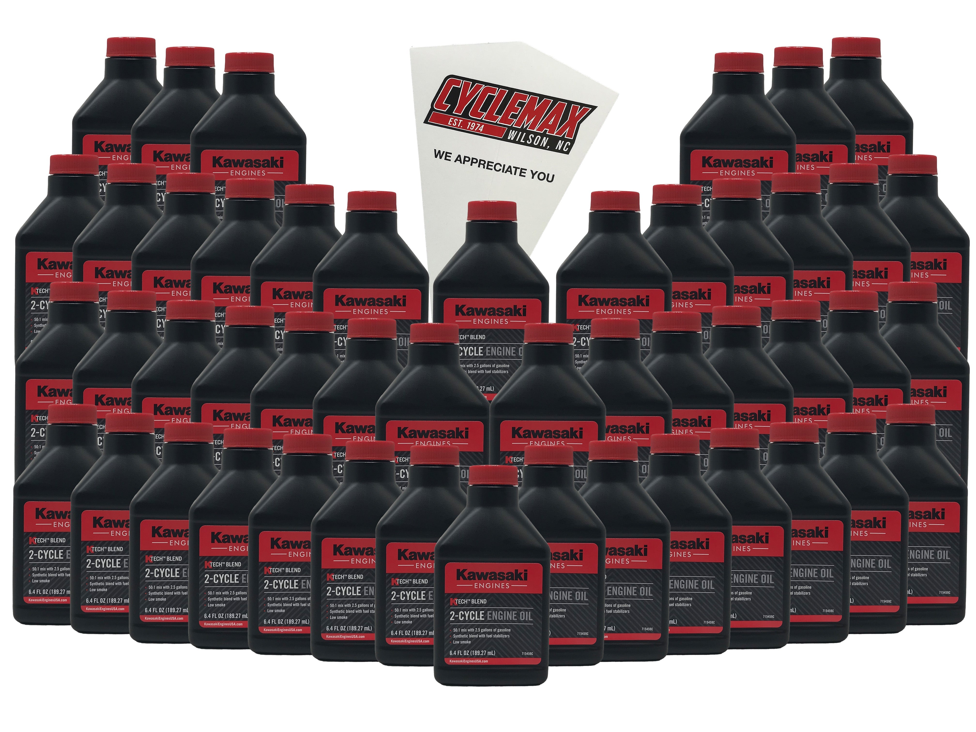 Cyclemax Forty Eight Pack of Kawasaki KTech 2-Cycle Two Stroke Engine Oil 6.4oz 99969-6084 Contains Forty Eight Bottles and a Funnel