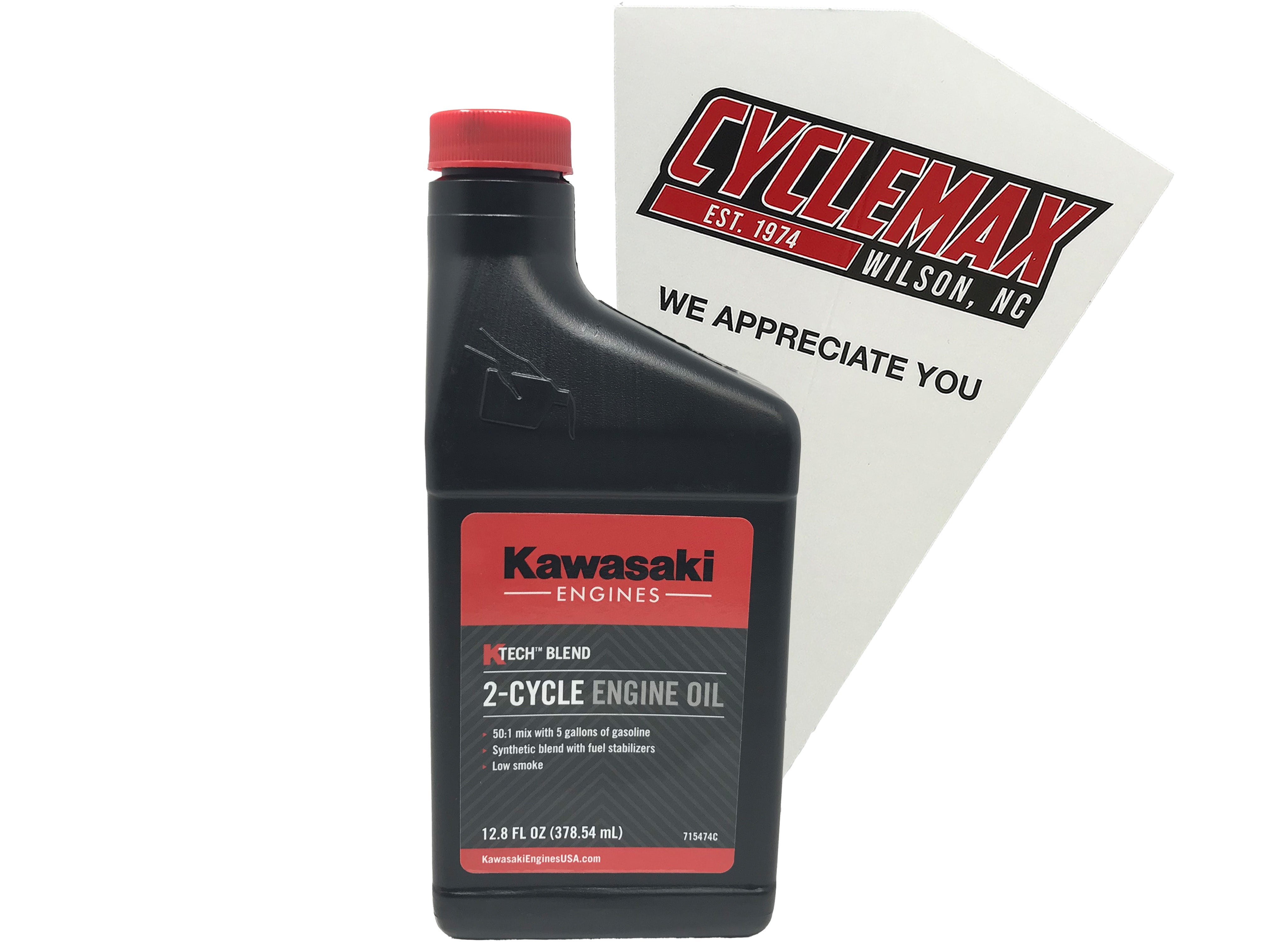 Cyclemax One Pack of Kawasaki KTech 2-Cycle Two Stroke Engine Oil 12.8oz 99969-6085 Contains One Bottle and a Funnel