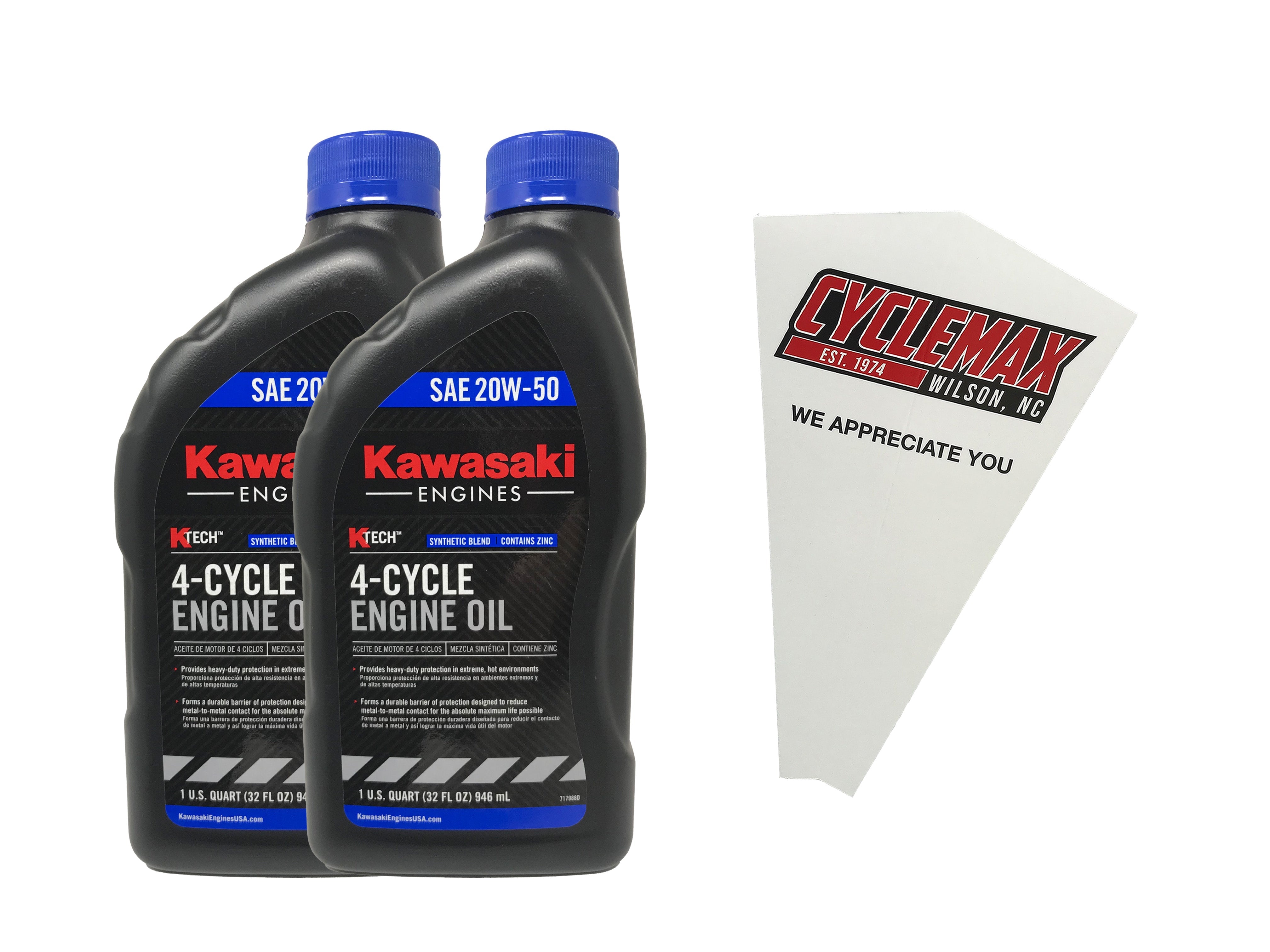 Cyclemax Two Pack for Kawasaki SAE 20W50 4-Cycle K-Tech Lawnmower Engine Oil 99969-6298 Contains Two Quarts and a Funnel