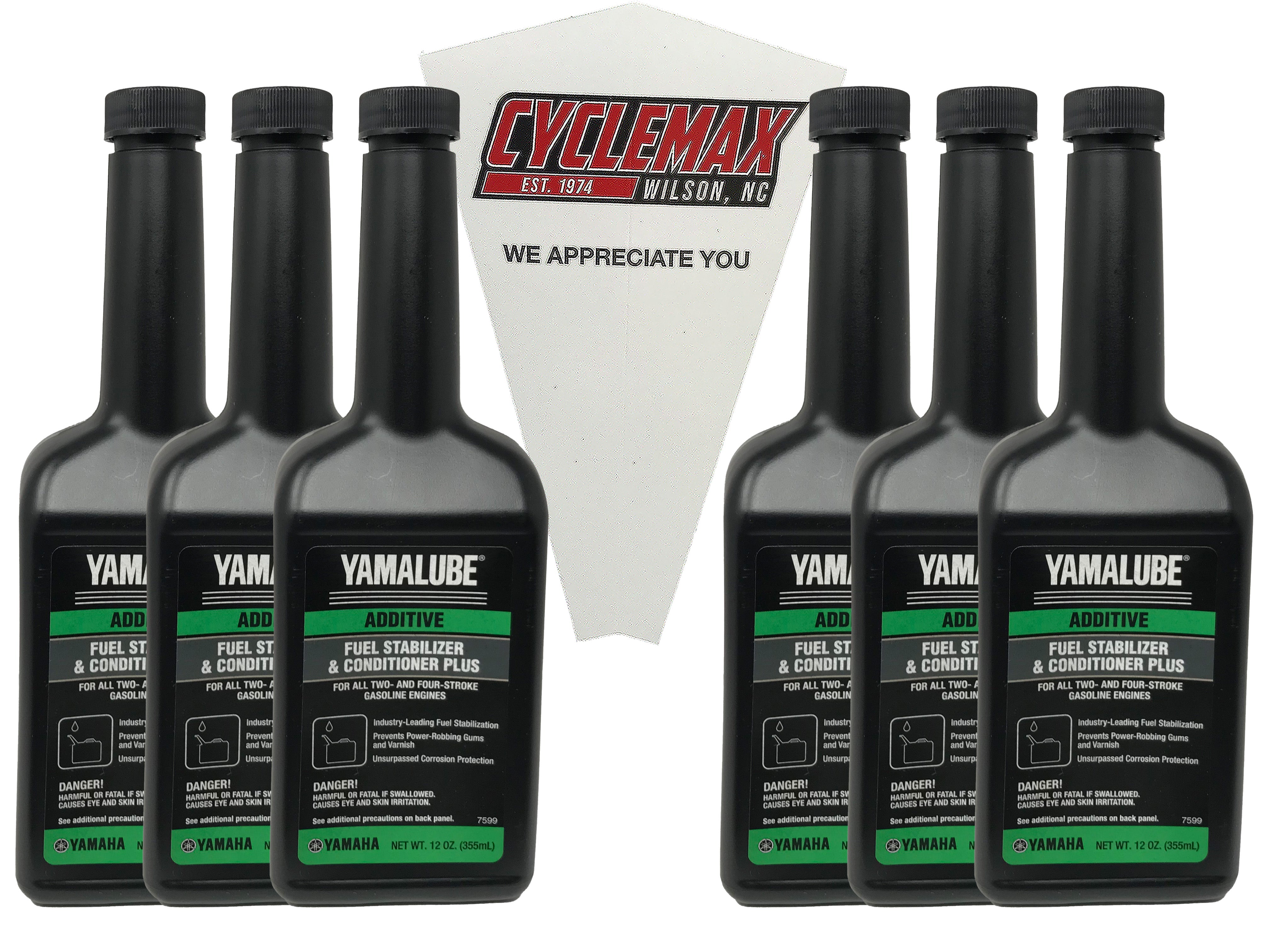CYCLEMAX Six Pack for Yamaha Yamalube Fuel Stabilizer & Conditioner Plus ACC-FSTAB-PL-12 Contains Six 12oz Bottles and a Funnel
