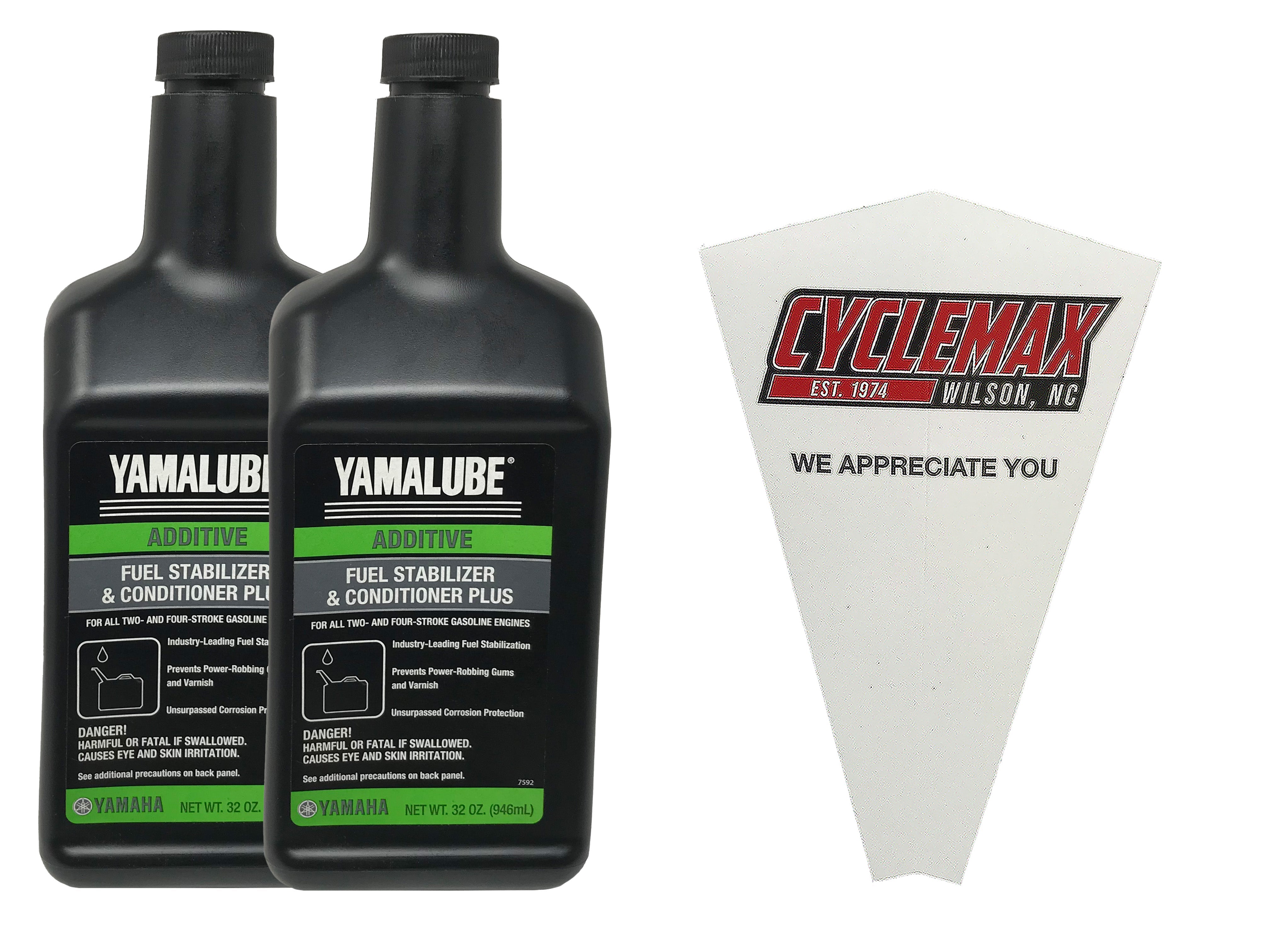 Cyclemax Two Pack for Yamaha Fuel Stabilizer & Conditioner Plus ACC-FSTAB-PL-32 Contains Two Quarts and a Funnel