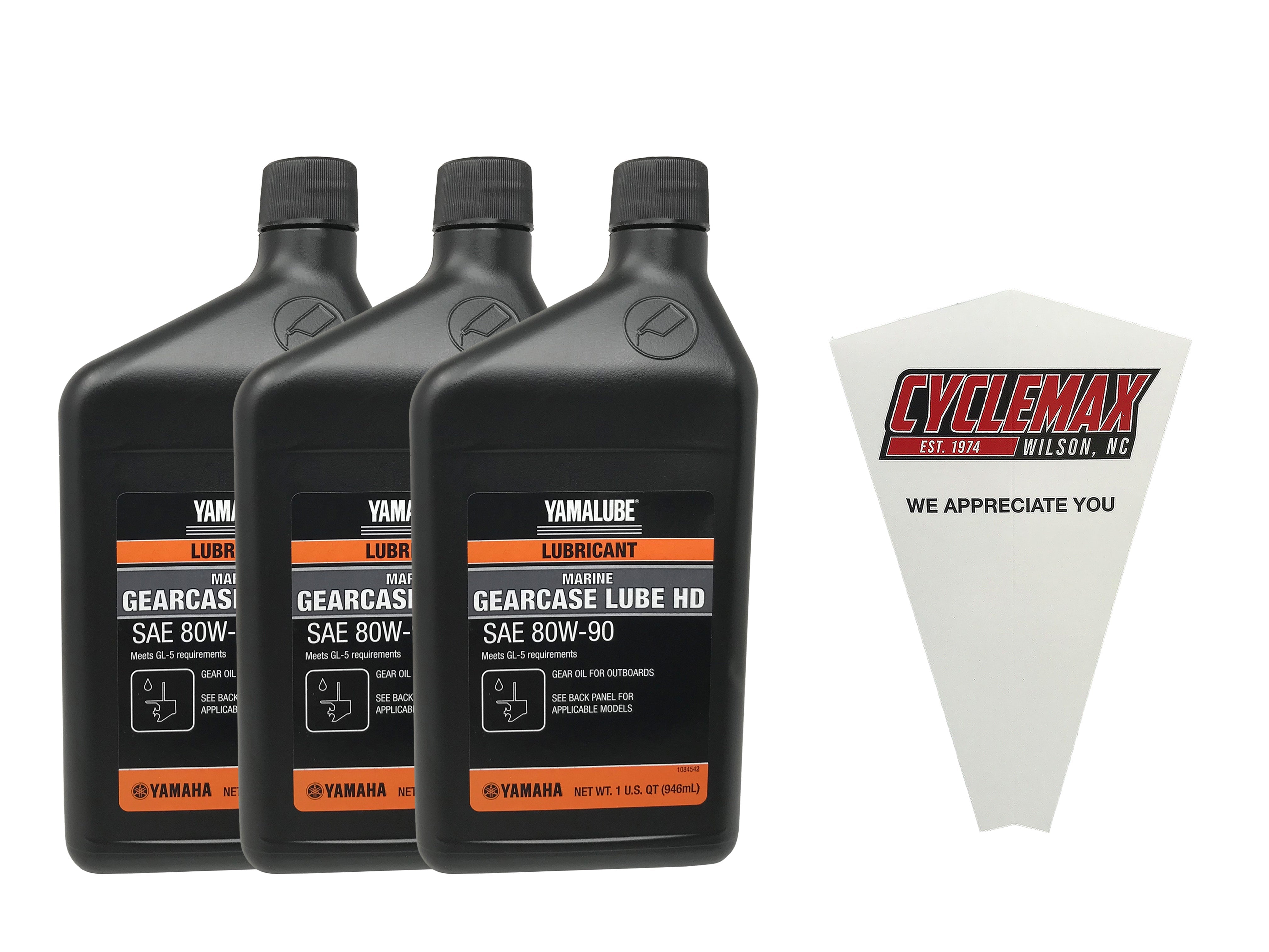 CYCLEMAX Three Pack for Yamaha Gearcase Lube HD Acc-GLUBE-HD-QT Contains Three Quarts and a Funnel