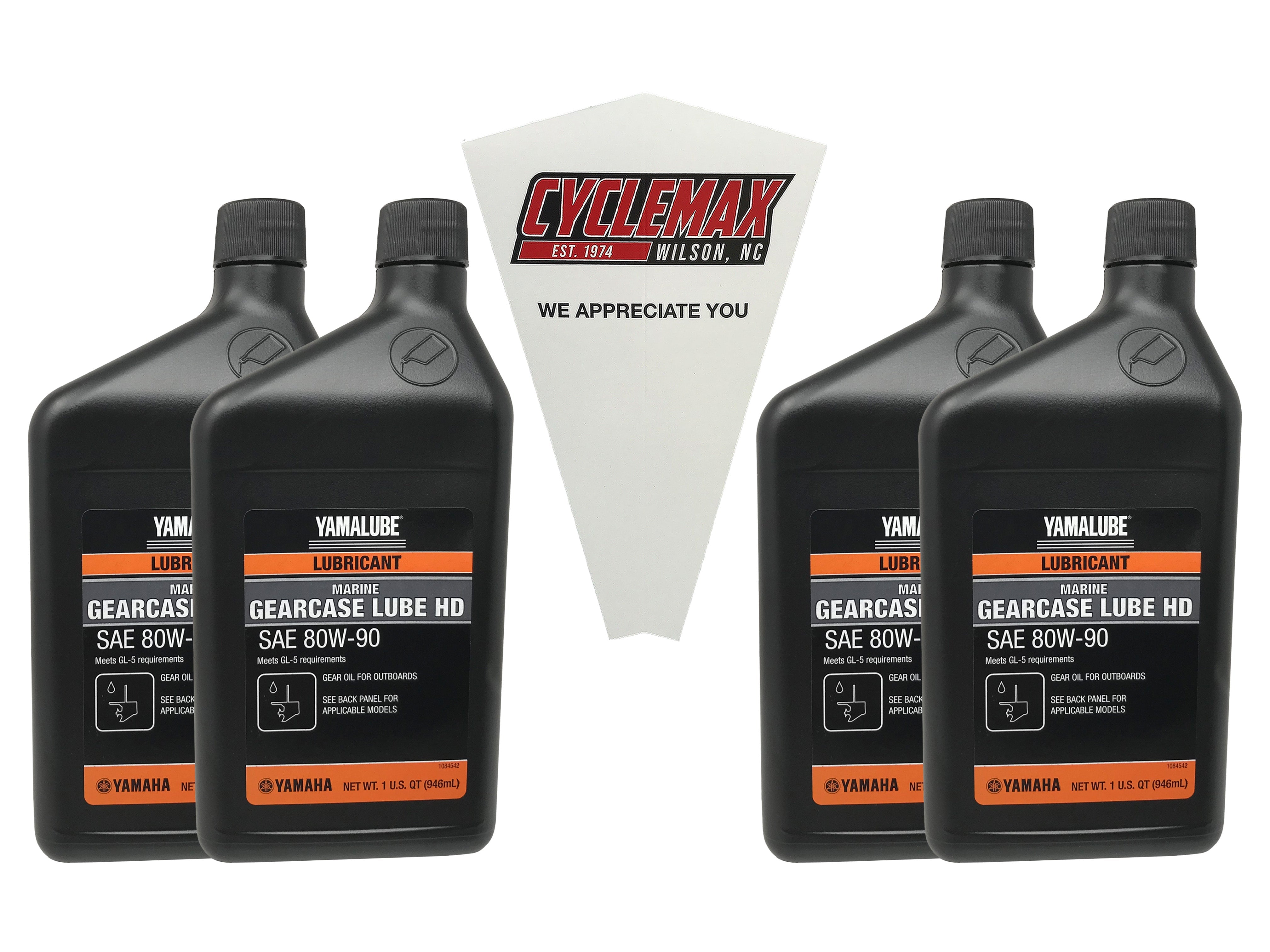 CYCLEMAX Four Pack for Yamaha Gearcase Lube HD Acc-GLUBE-HD-QT Contains Four Quarts and a Funnel