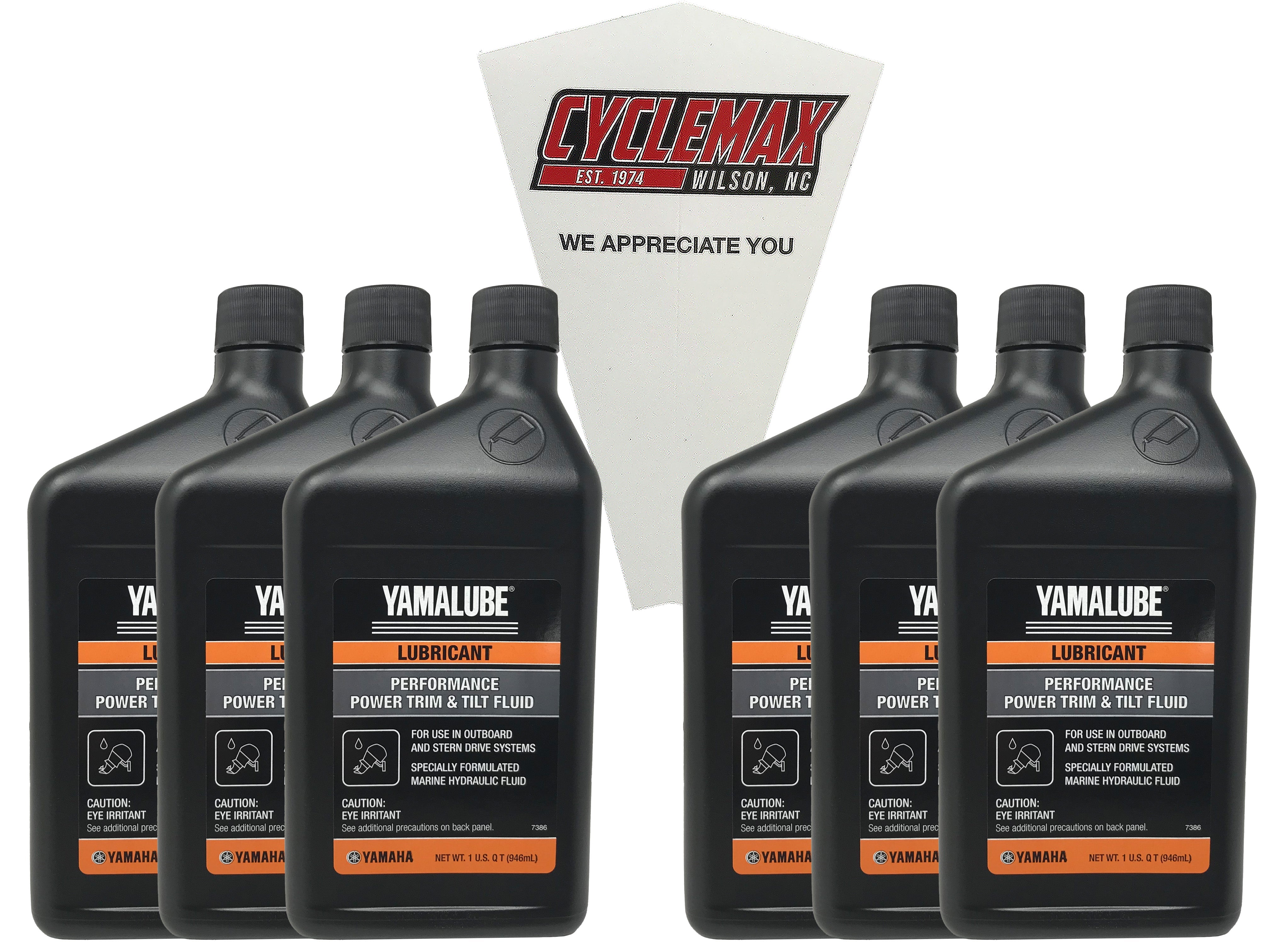 Cyclemax Six Pack for Yamaha Performance Power Trim & Tilt Fluid ACC-PWRTR-MF-32 Contains Six Quarts and a Funnel