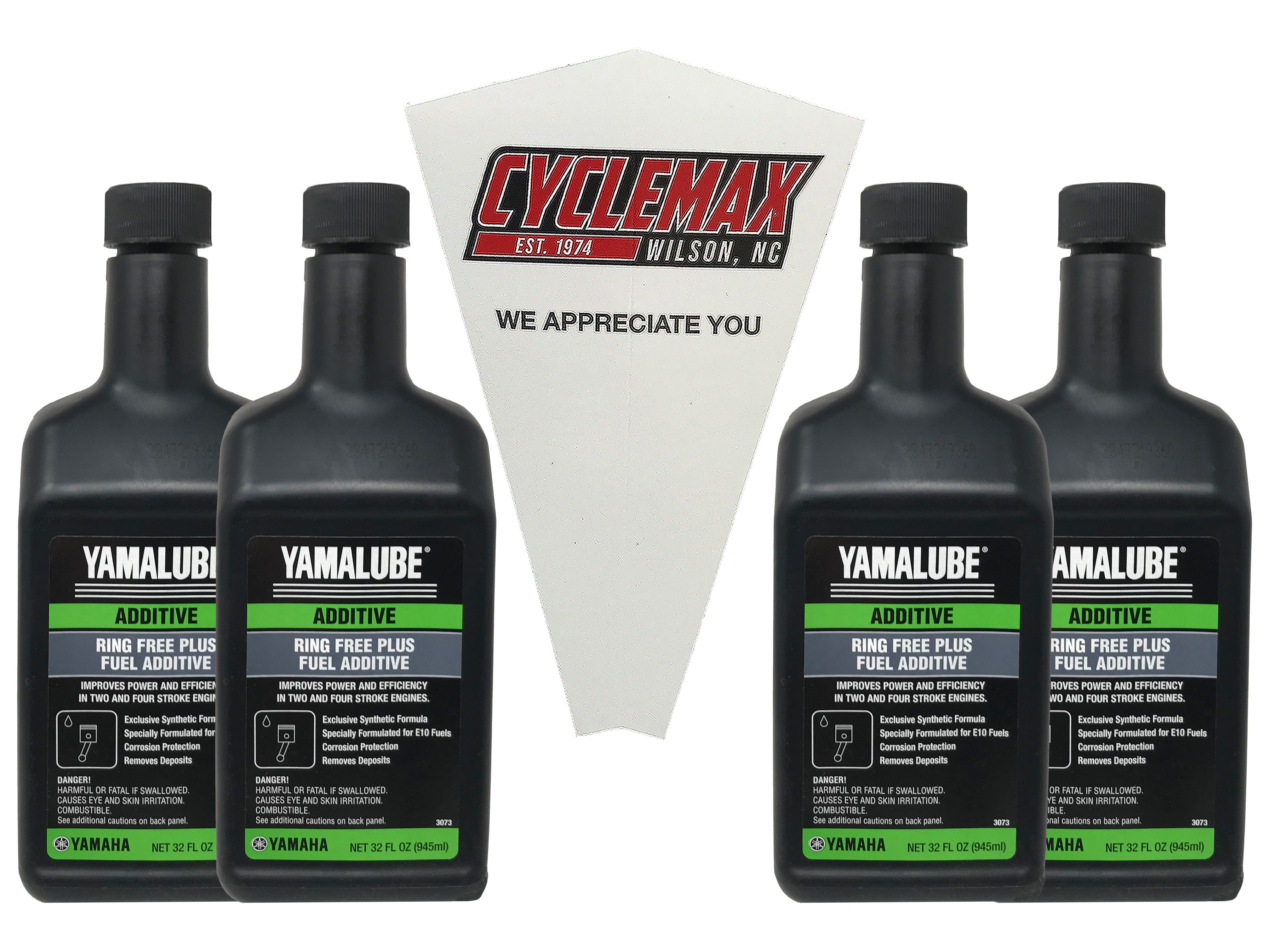 Cyclemax Four Pack for Yamaha Ring Free Plus Fuel Additive ACC-RNGFR-PL-32 Contains Four Quarts and a Funnel