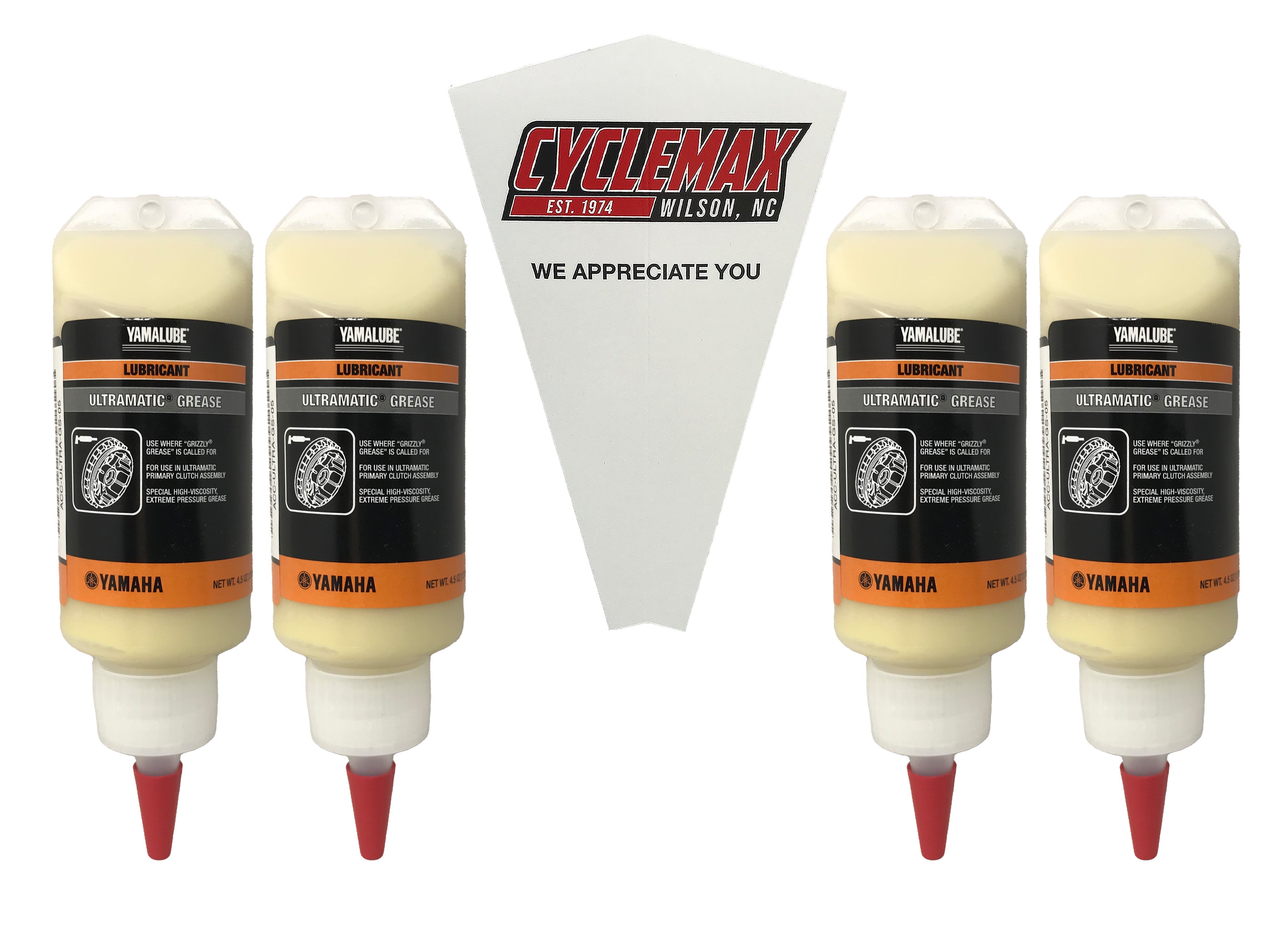 Cyclemax Four Pack for Yamaha Yamalube Ultramatic Grease ACC-ULTRA-GS-05 Contains Four 4.5oz Tubes and a Funnel