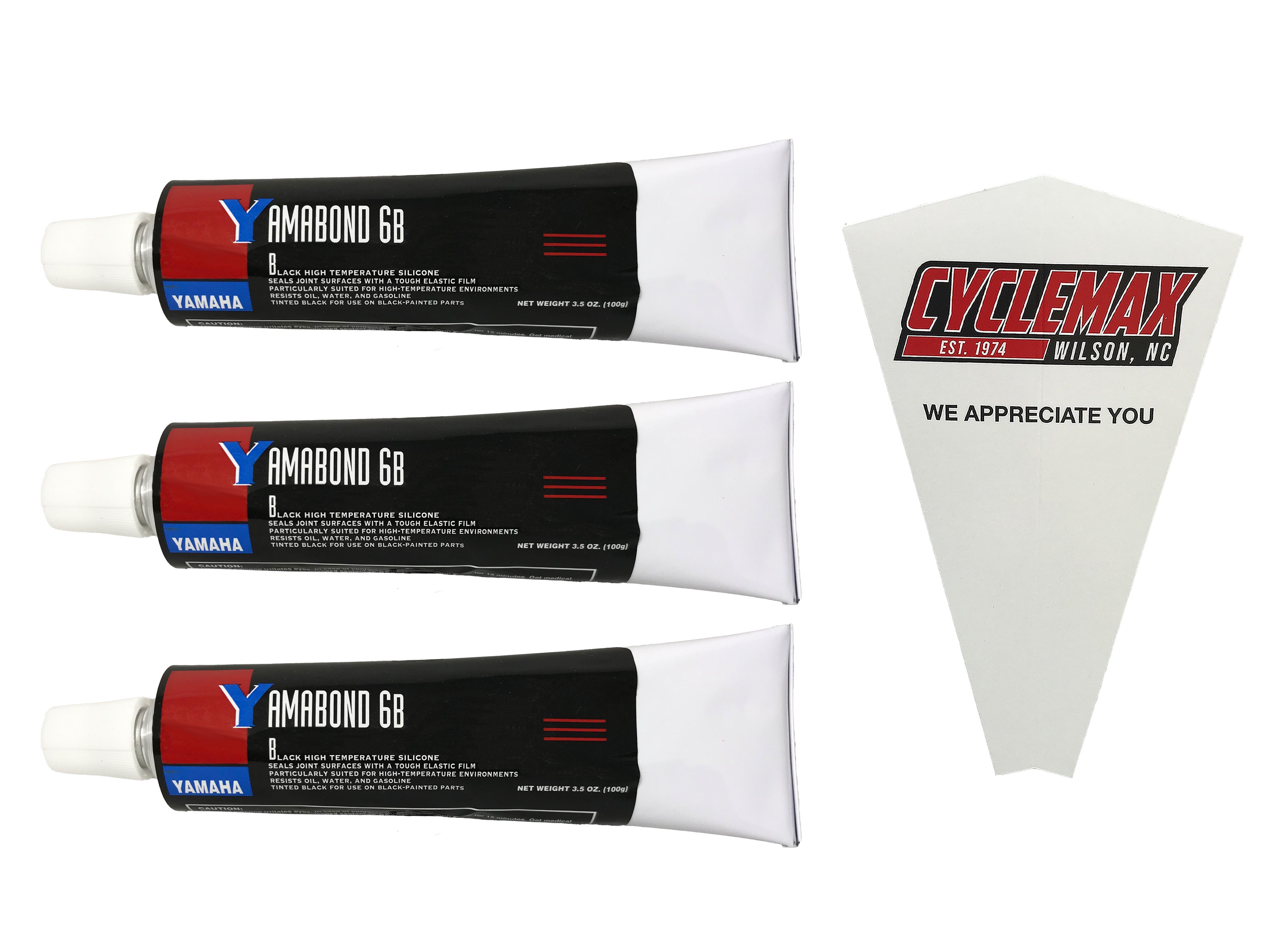 Cyclemax Three Pack for Yamaha Yamabond High Temperature Silicone ACC-YAMAB-ND-6B Contains Three 3.5oz Tubes and a Funnel