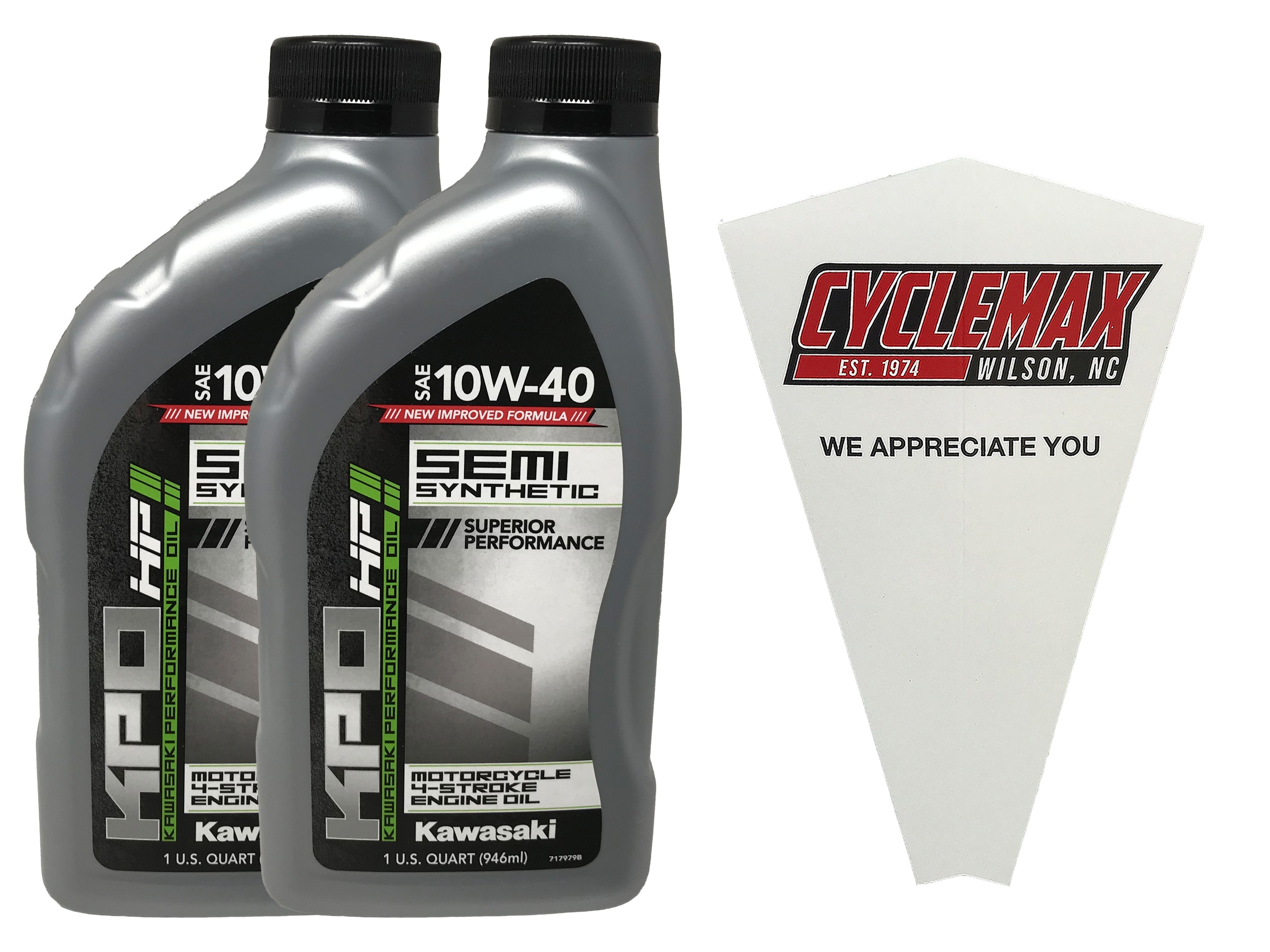 Cyclemax Two Pack for Kawasaki KPO Semi-Synthetic 10W-40 4-Stroke Motorcycle Oil K61021-300-01Q Contains Two Quarts and a Funnel