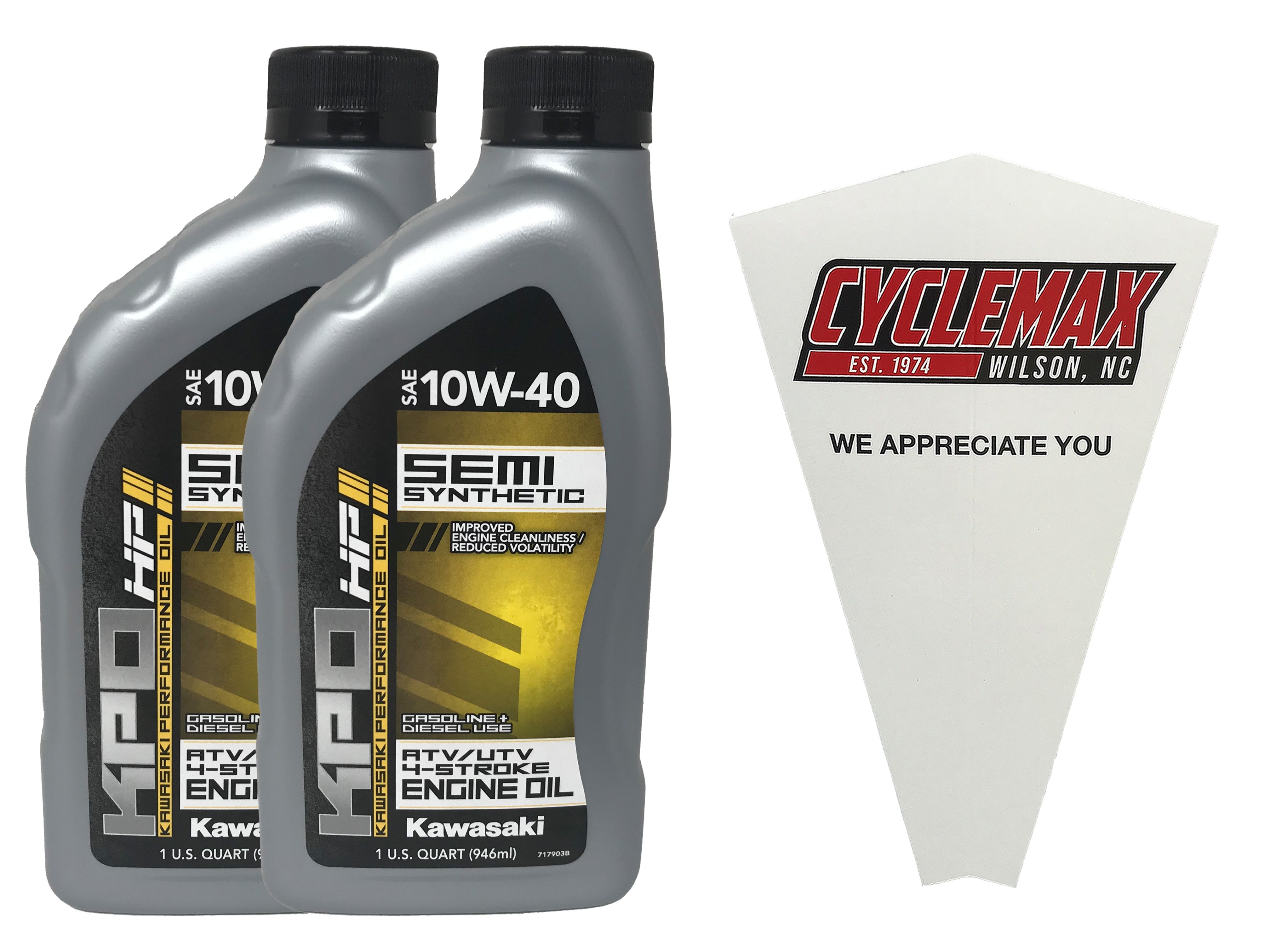 Cyclemax Two Pack for Kawasaki KPO Semi Synthetic ATV/UTV 10W-40Oil K61027-300-01Q Contains Two Quarts and a Funnel