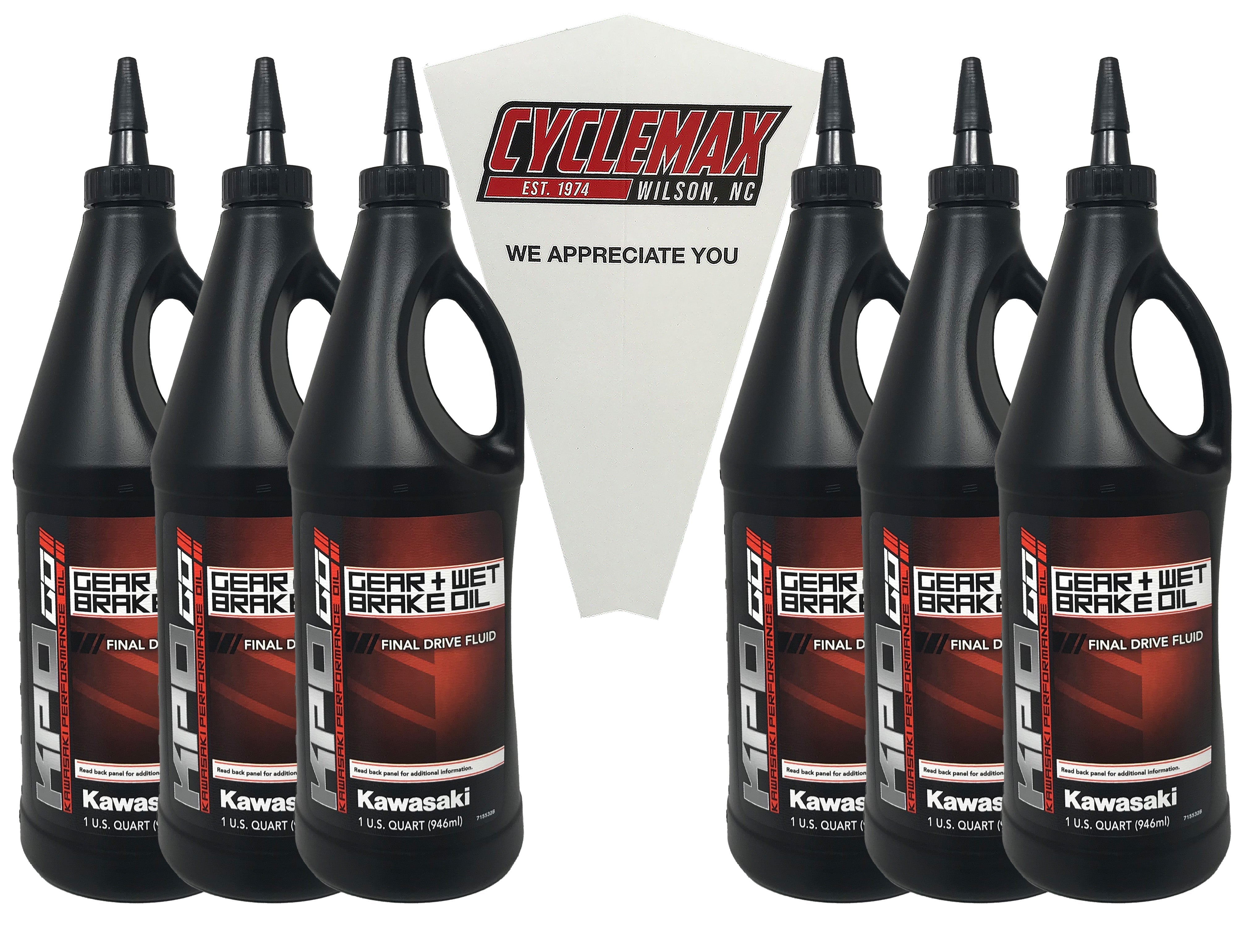 Cyclemax Six Pack for Kawasaki KPO Gear + Wet Brake Oil K6103G-101-01Q Contains Six Quarts and a Funnel