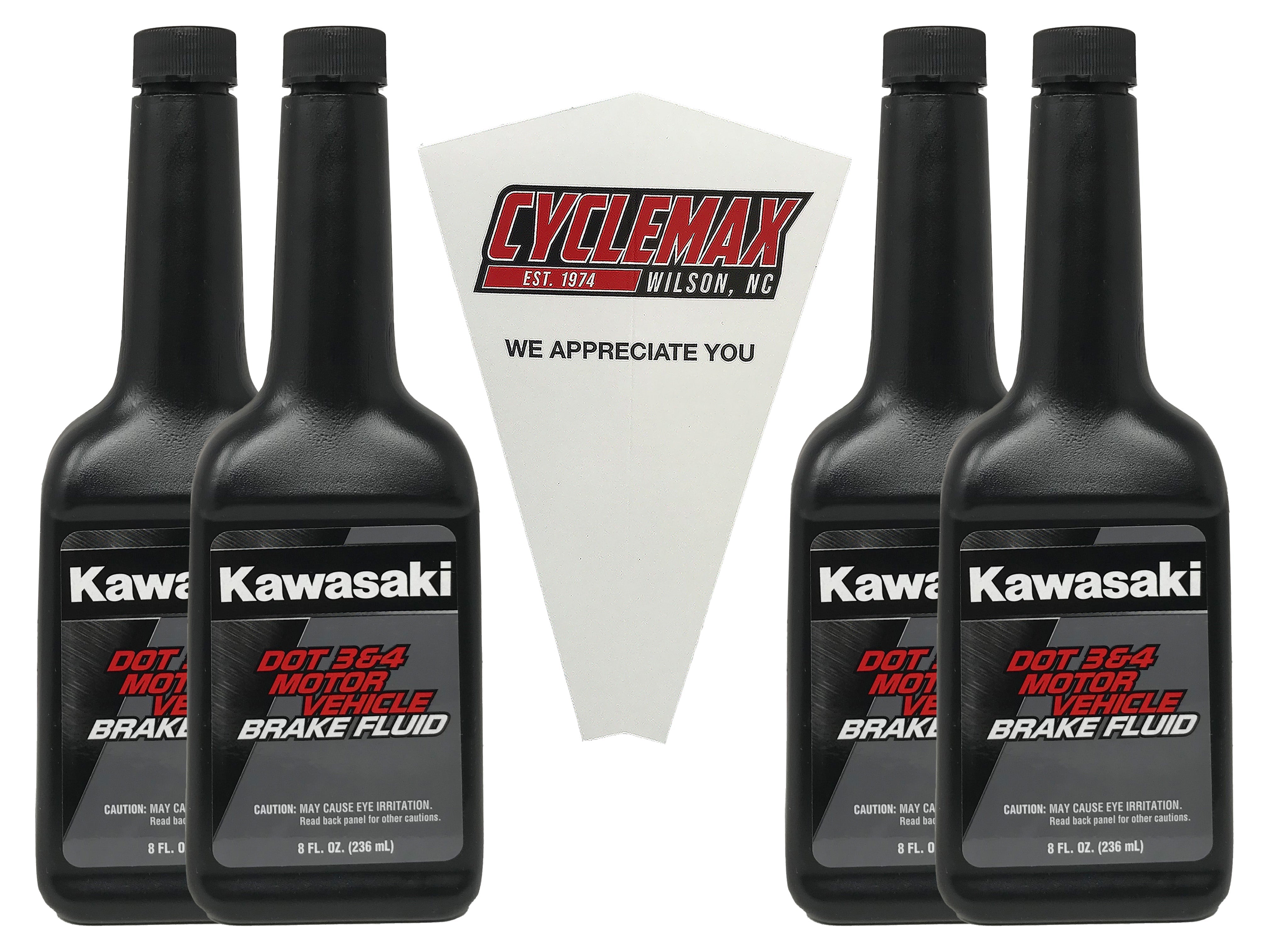 CYCLEMAX Four Pack for Kawasaki DOT Brake Fluid 3&4 K61081-002A Contains Four 8oz Bottles and a Funnel