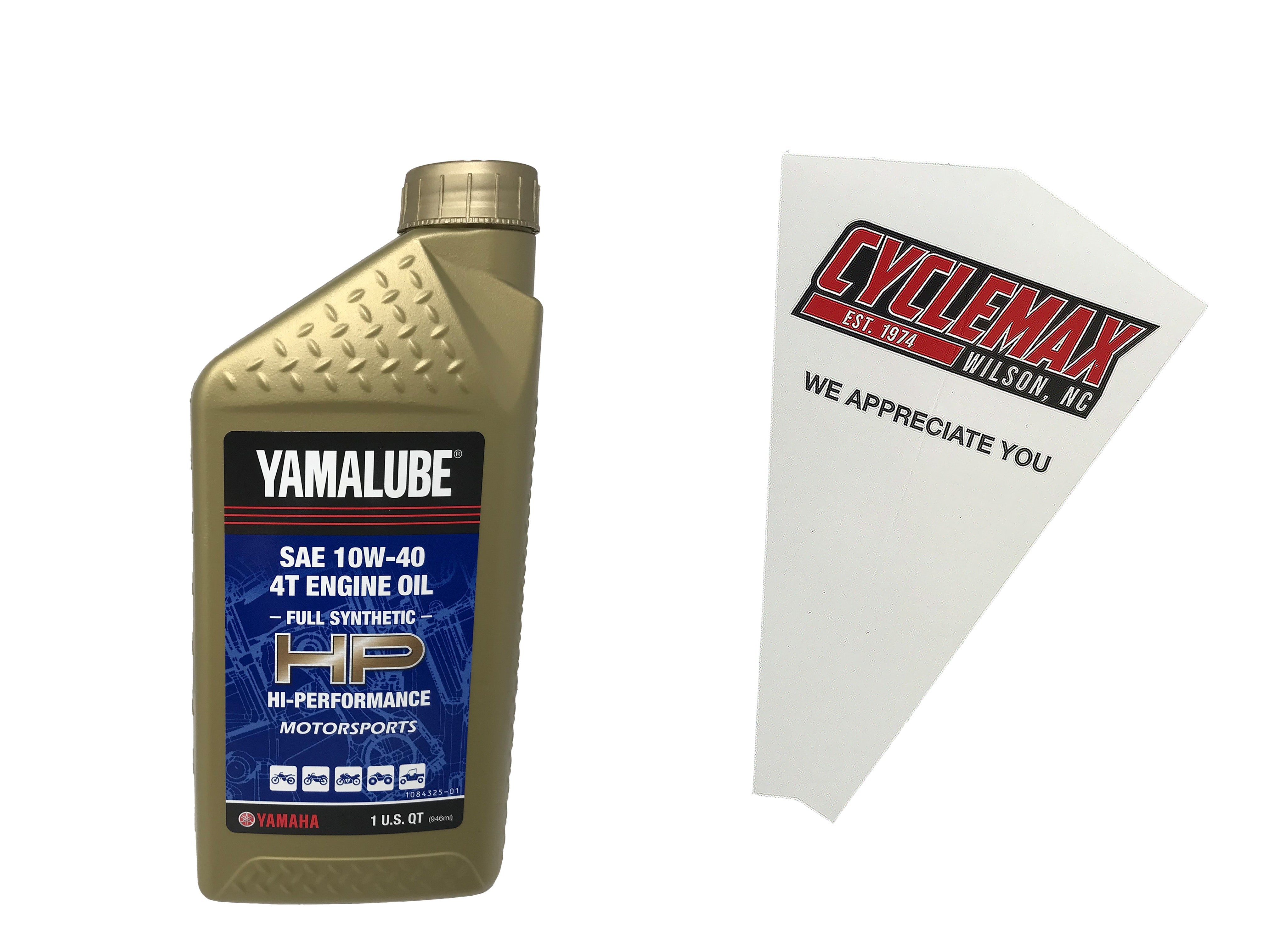 Cyclemax One Pack of Yamaha Yamalube Full 4-Stroke Synthetic 10W-40 Oil LUB-10W40-FS-12 Contains One Quart and a Funnel