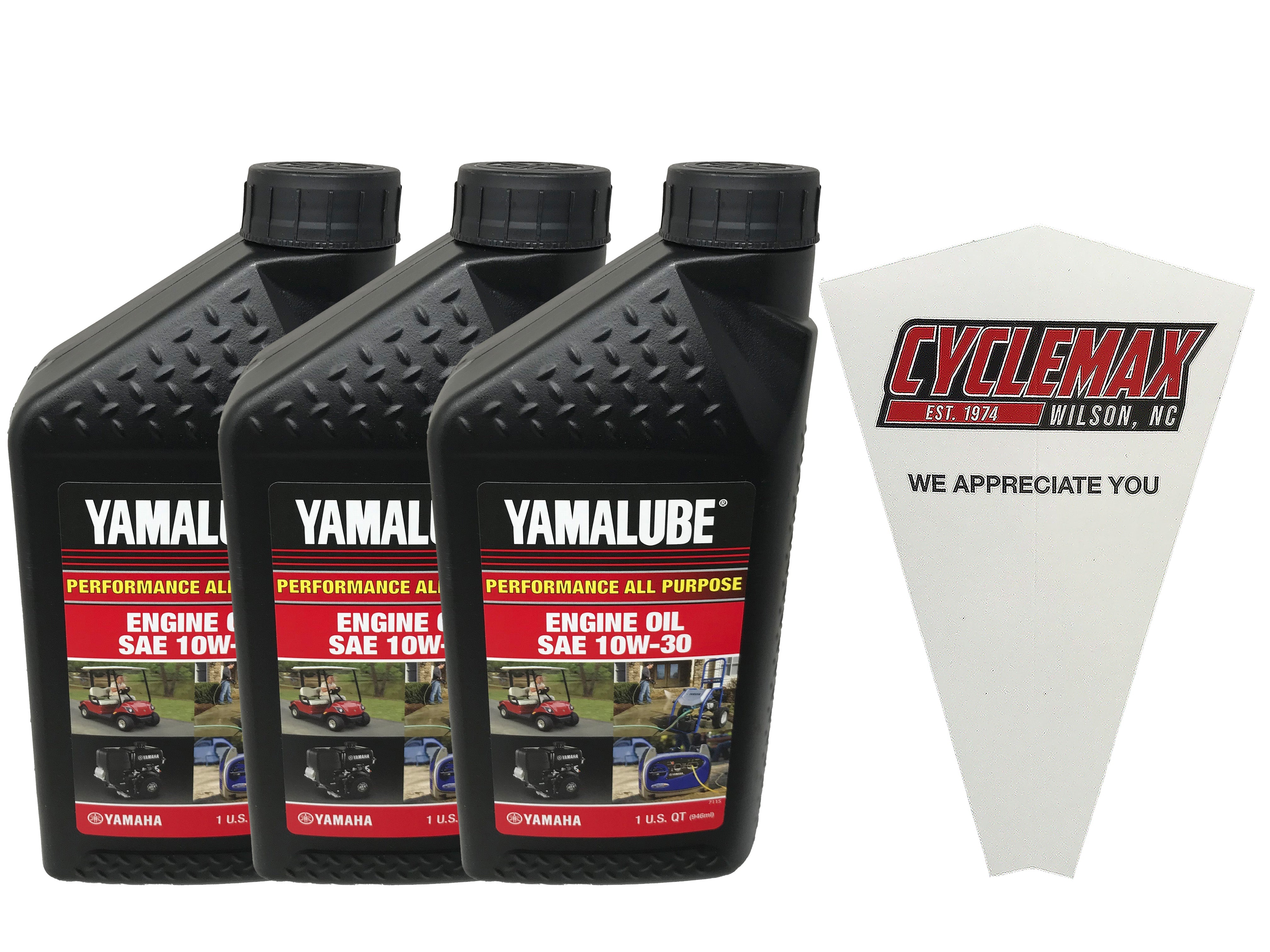 Cyclemax Three Pack for Yamaha Yamalube Golf Car Engine 10W-30 Engine LUB-10W30-GG-12 Contains Three Quarts and a Funnel