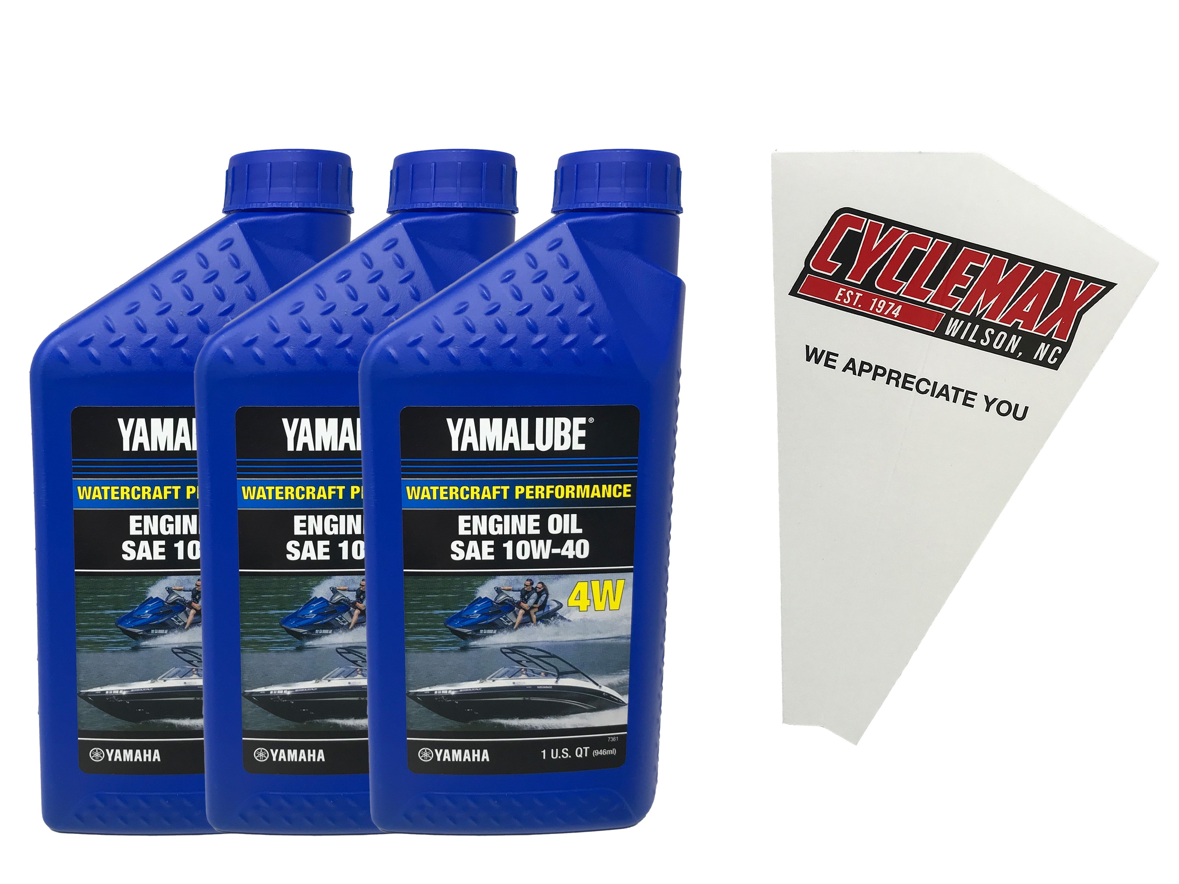 Cyclemax Three Pack for Yamaha Yamalube Marine 20W-40 4-Stroke Engine Oil LUB-10W40-WV-12 Contains Three Quarts and a Funnel