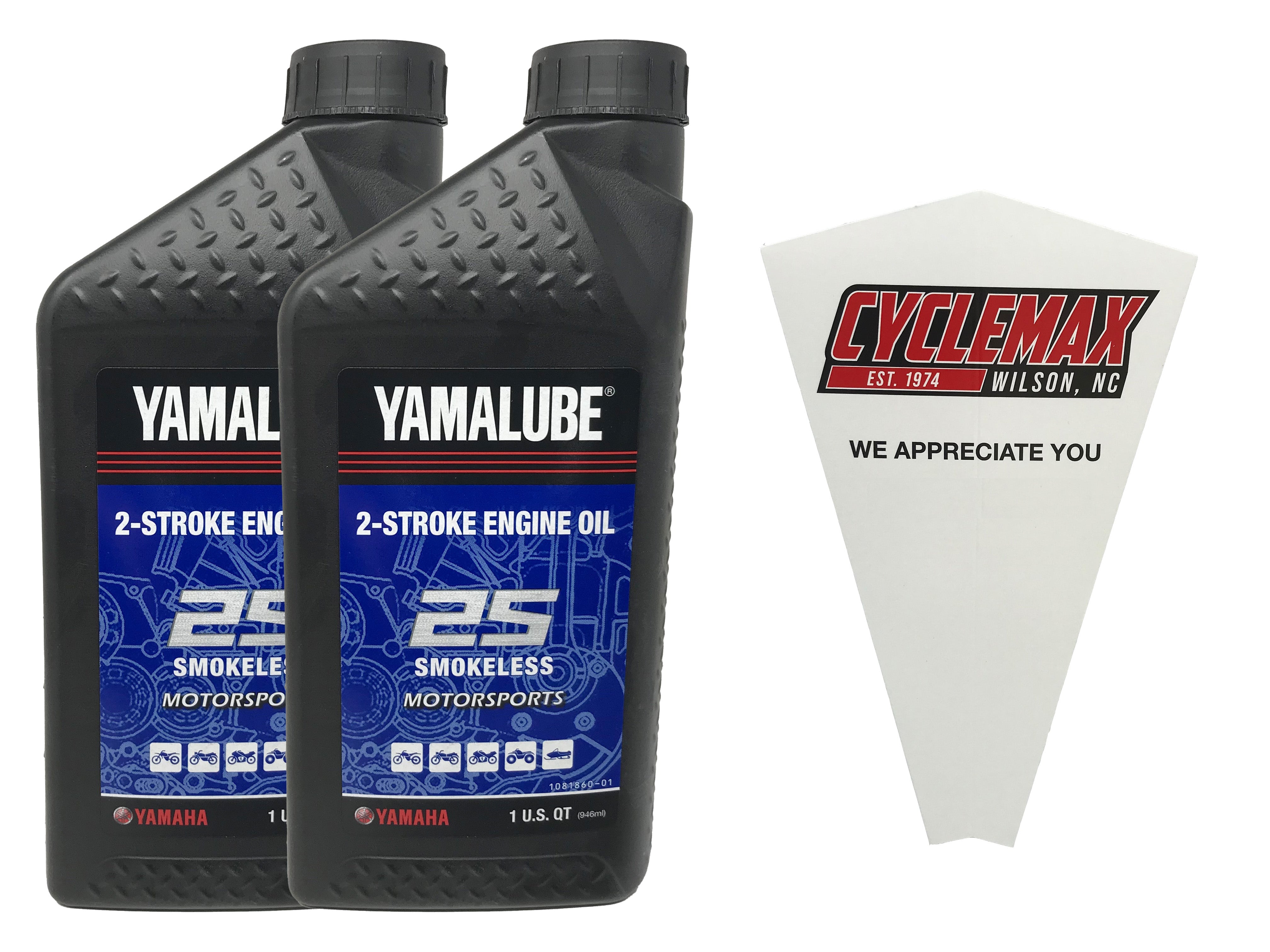 Cyclemax Two Pack for Yamaha All-Purpose 2S Smokeless 2-Stroke Oil LUB-2STRK-S1-12 Contains Two Quarts and a Funnel